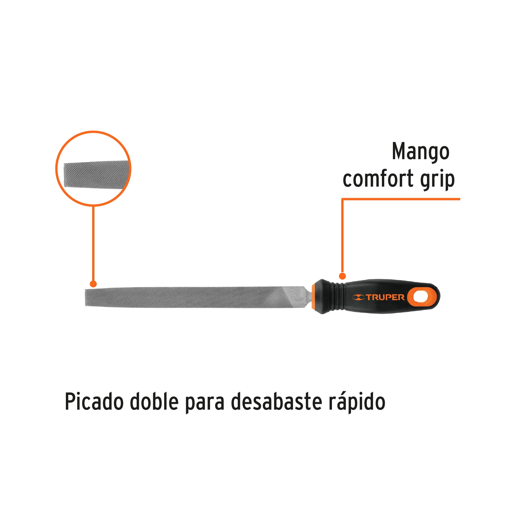 Lima plana bastarda 8" con mango doble inyección, Truper - 15311