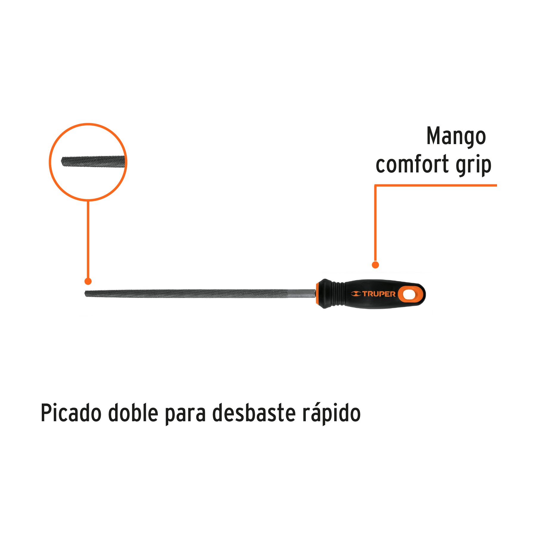 Lima redonda bastarda 10" con mango doble inyección, Truper - 11244