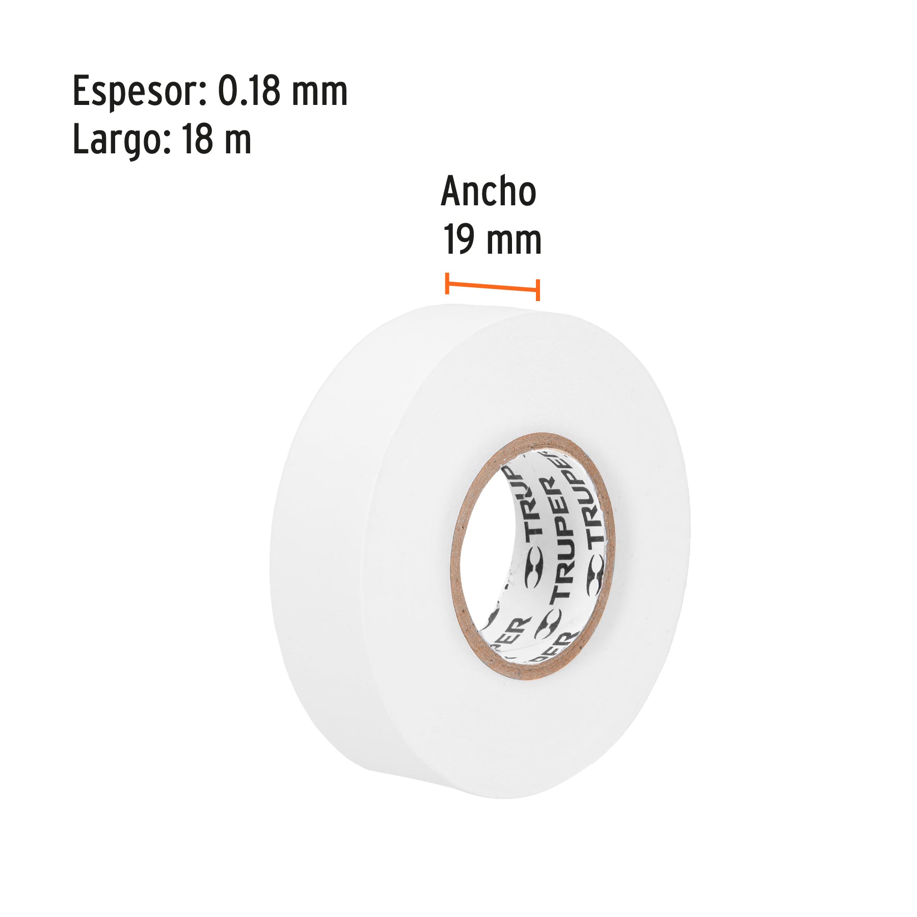 Cinta aislante de 18 m x 19 mm, blanca, Truper - 12506