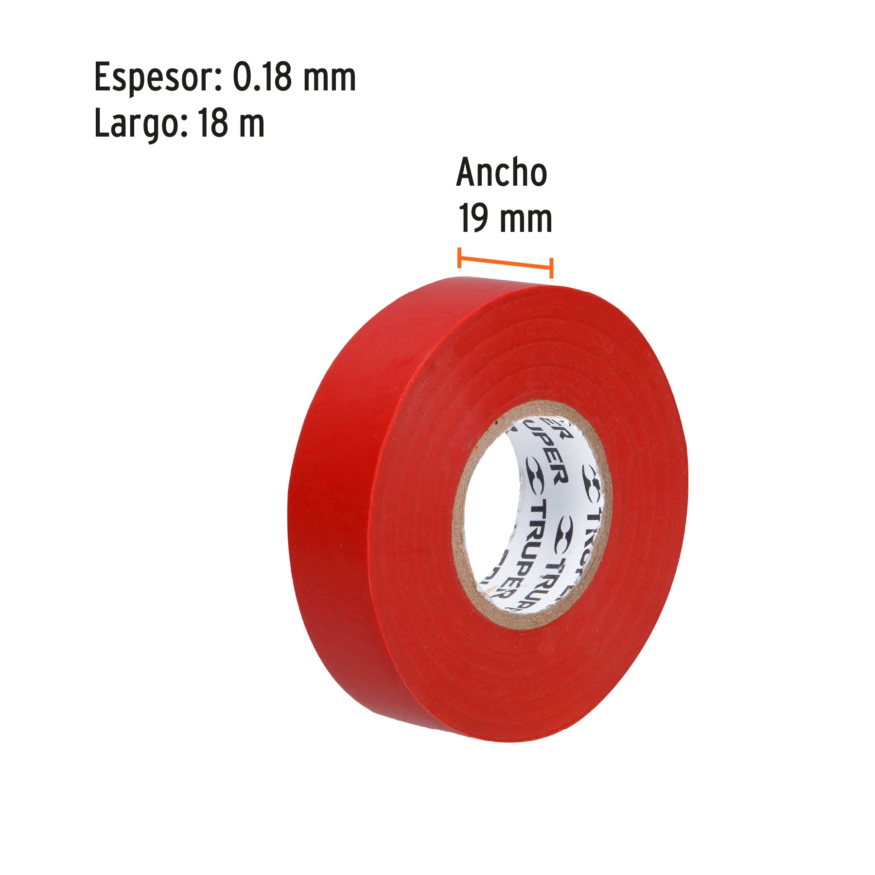 Cinta aislante de 18 m x 19 mm, roja, Truper - 12504