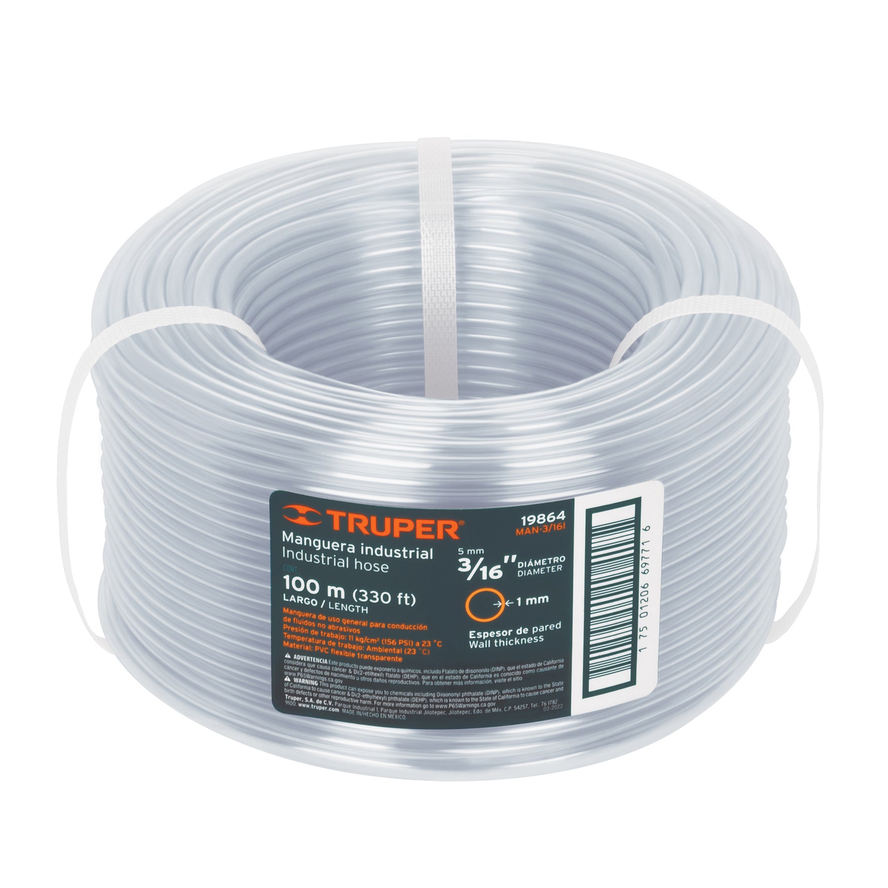 Metro de manguera 3/16" industrial en rollo de 100 m, Truper - 19864