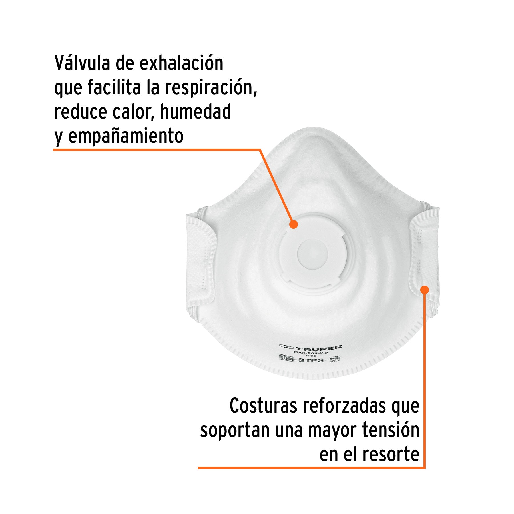 Respirador N95 con válvula para polvos y partículas, Truper - 19757