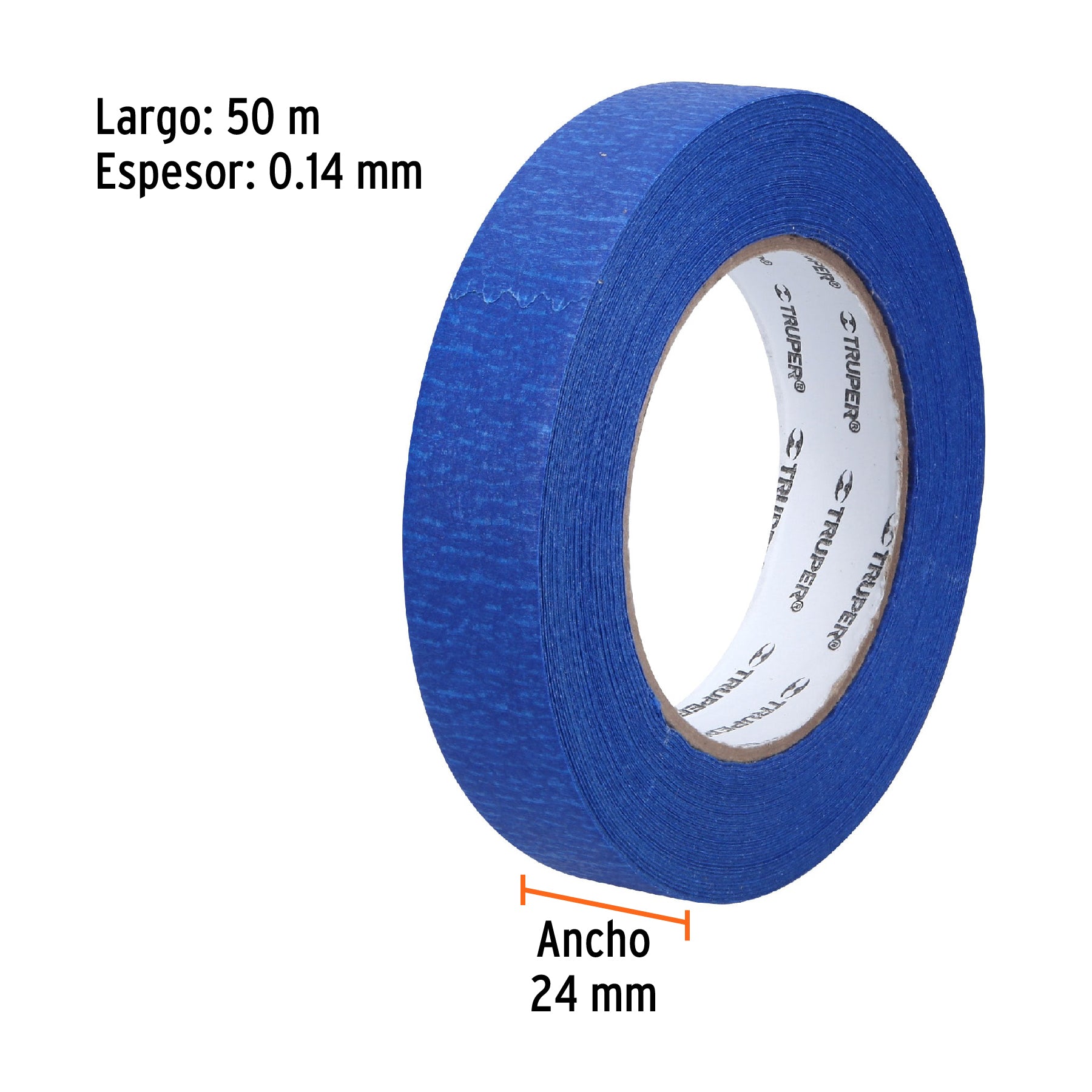 Cinta masking tape azul de 1" x 50 m, Truper - 12622