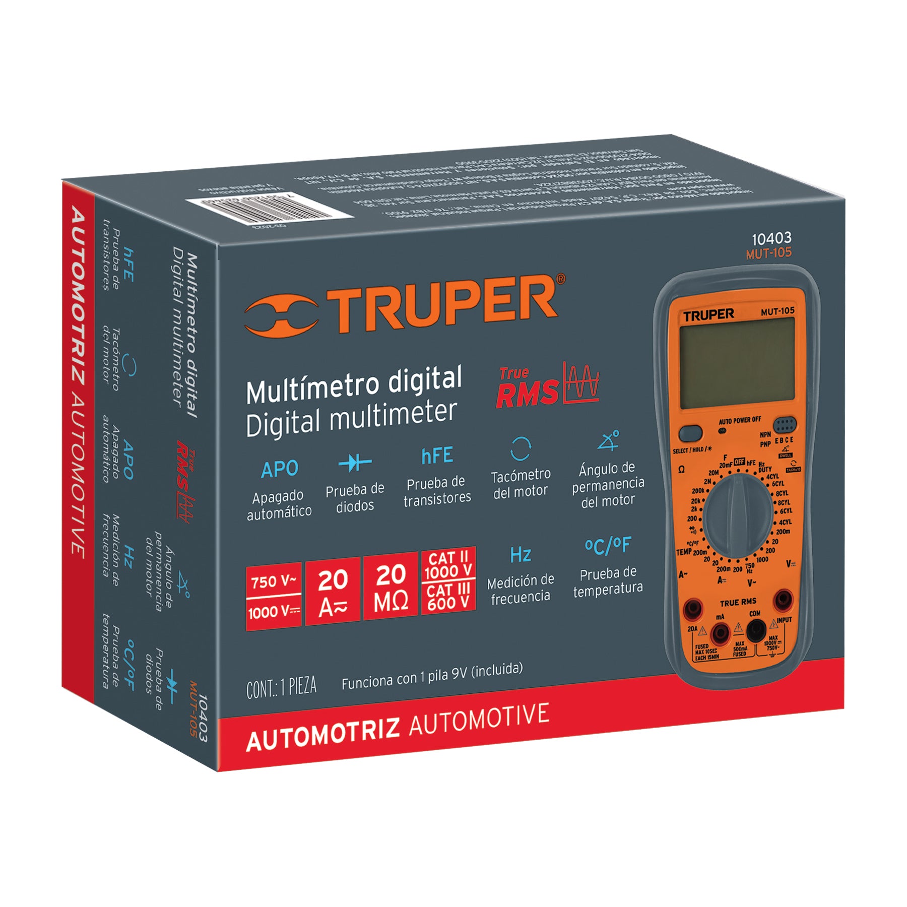 Multitester Digital Profesional Truper (automotriz) Mut-105, - 10403