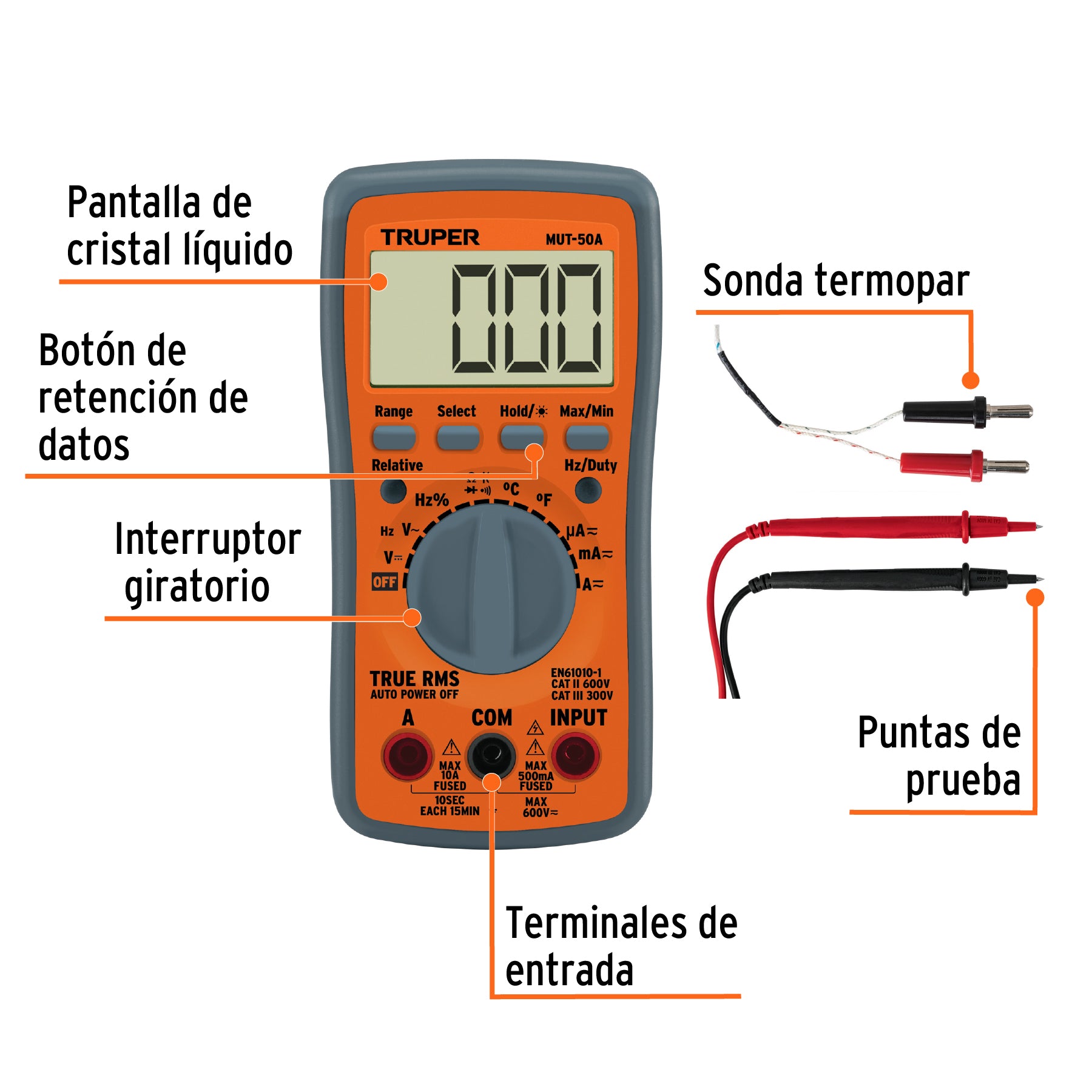 Multímetro Profesional True Rms Y Auto Rango Truper Mut-50a - 100361