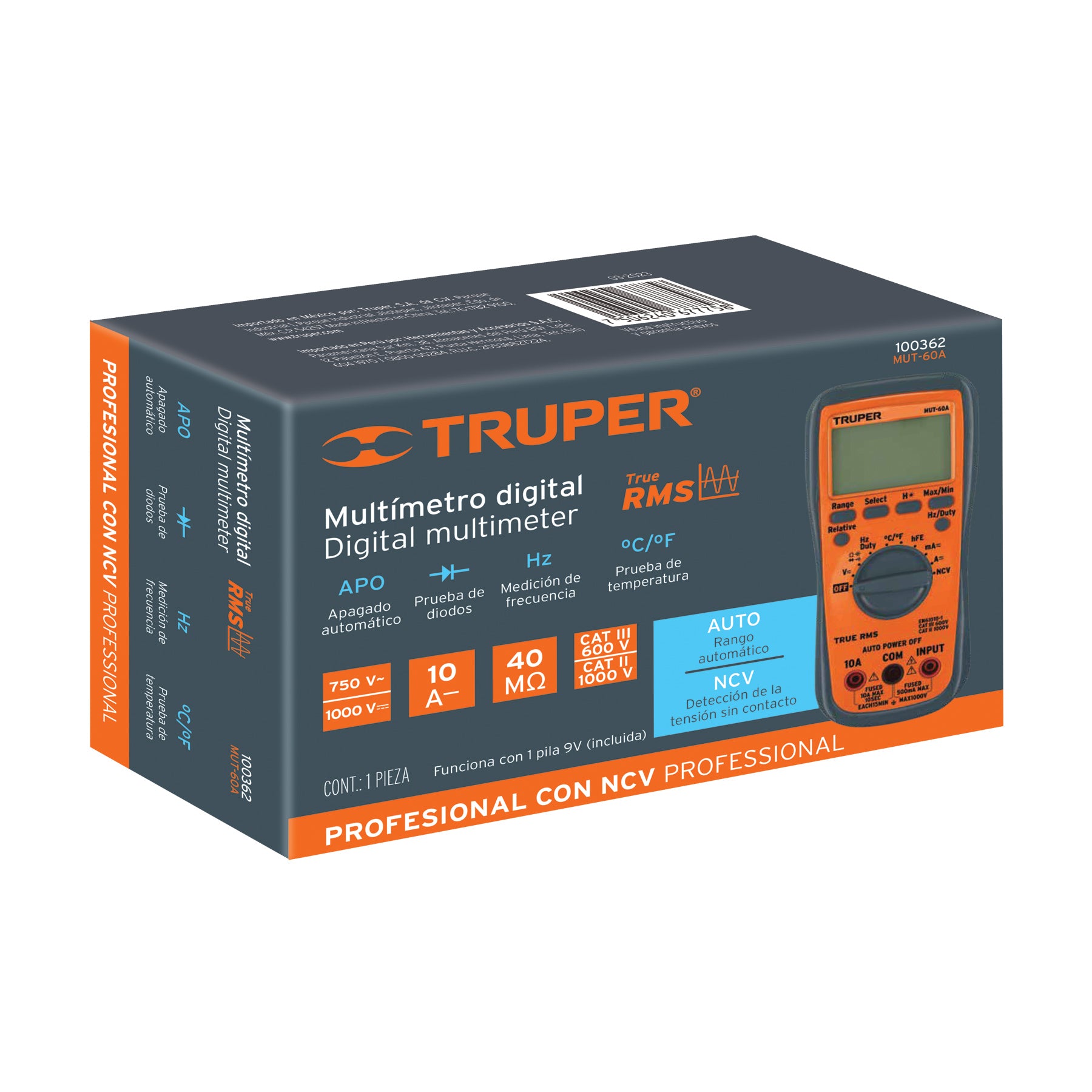 Multímetro Profesional True Rms Y Auto Rango Truper Mut-60a  cod: 100362