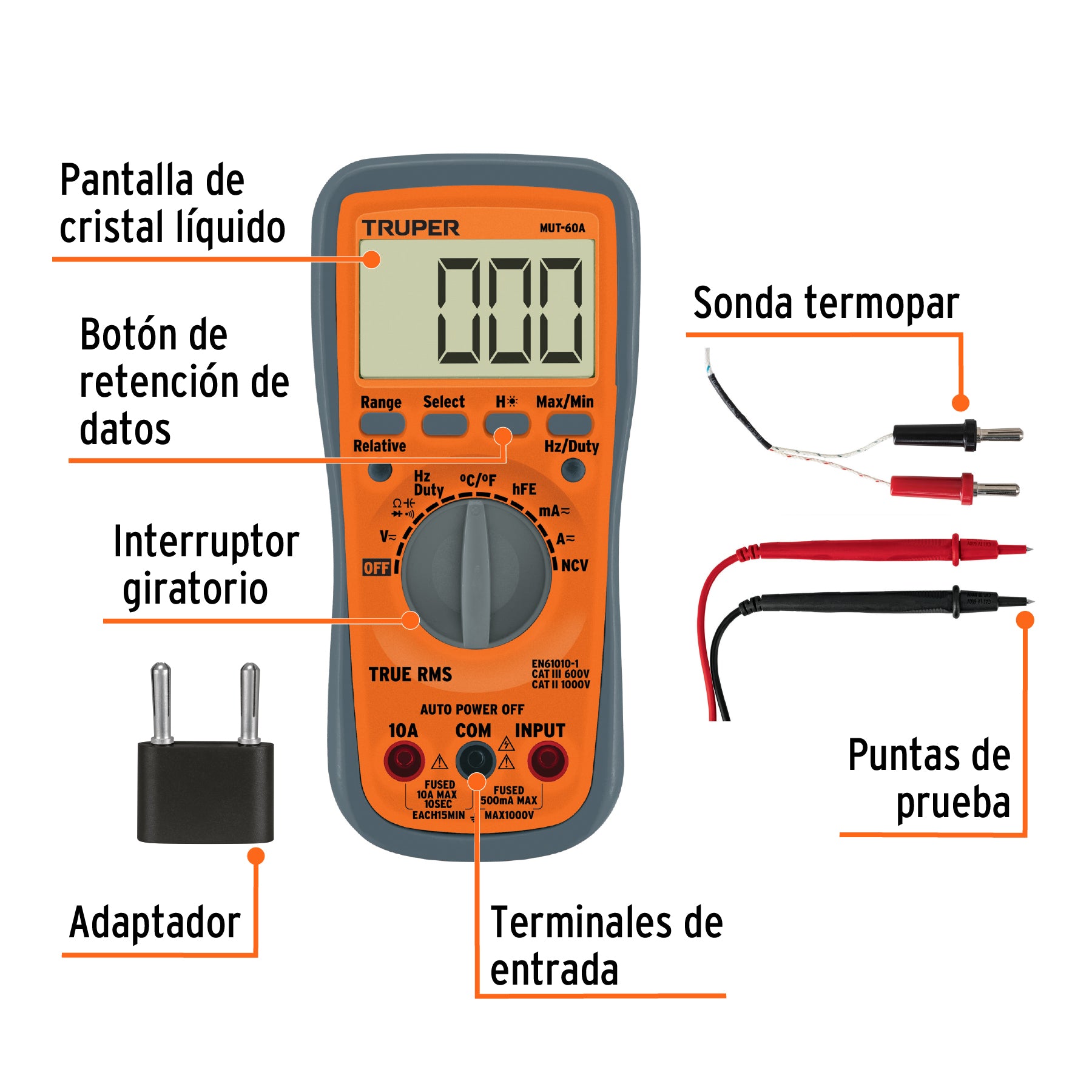 Multímetro Profesional True Rms Y Auto Rango Truper Mut-60a  cod: 100362