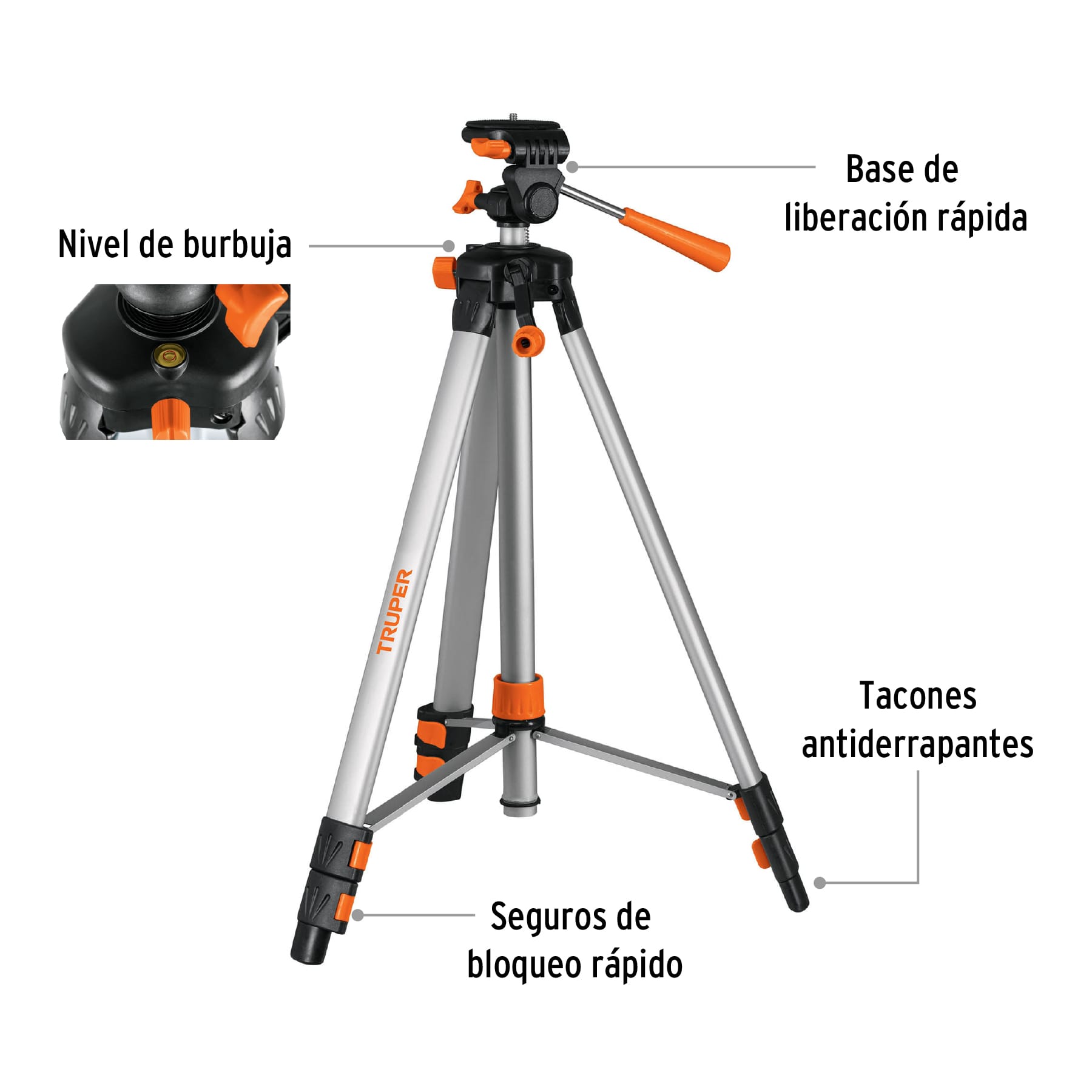 Tripié telescópico para nivel láser, altura max. 1.45 mm, Truper - 100811