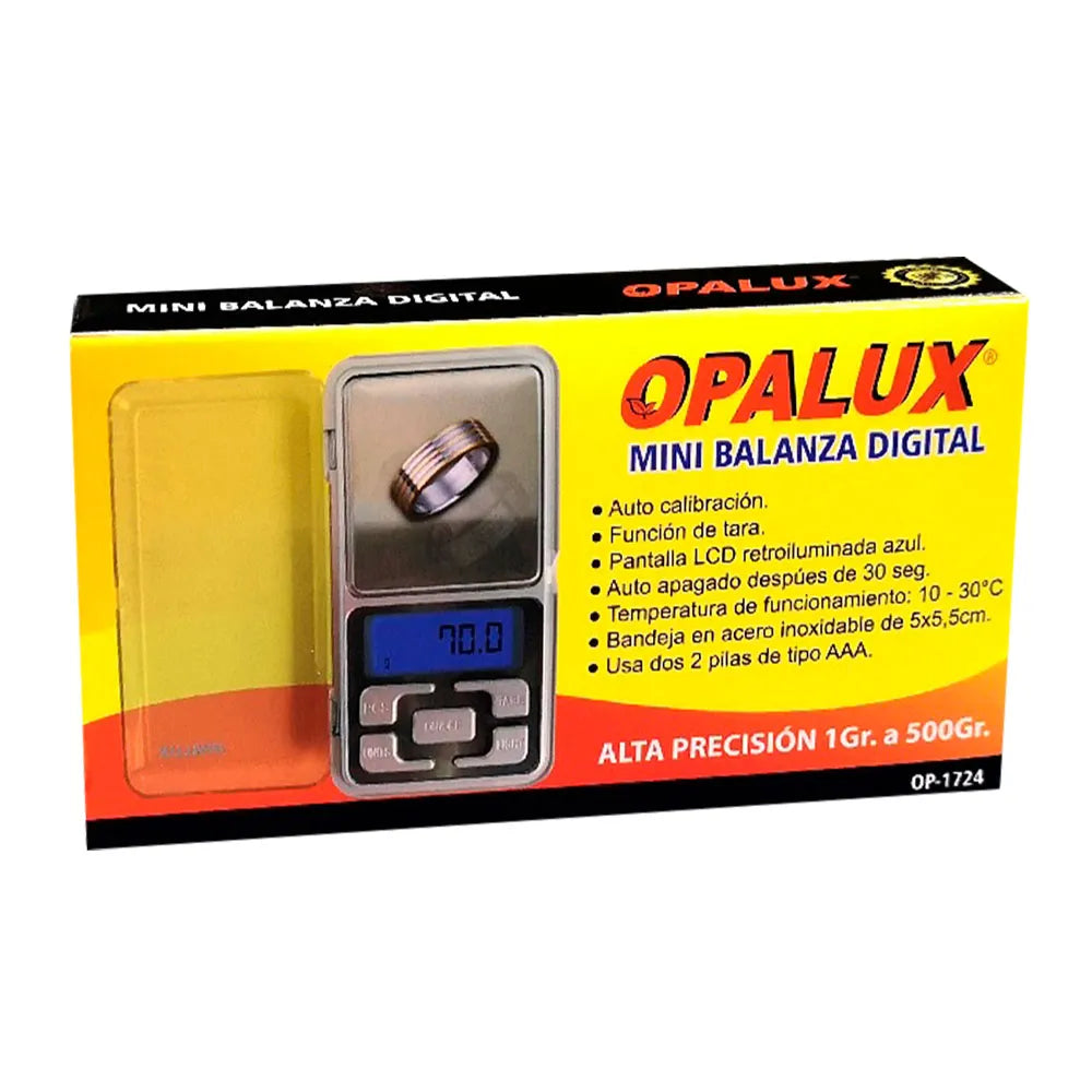 Balanza Digital Mini 1Gr-500Gr 2 pilas AAA Opalux OP-1724
