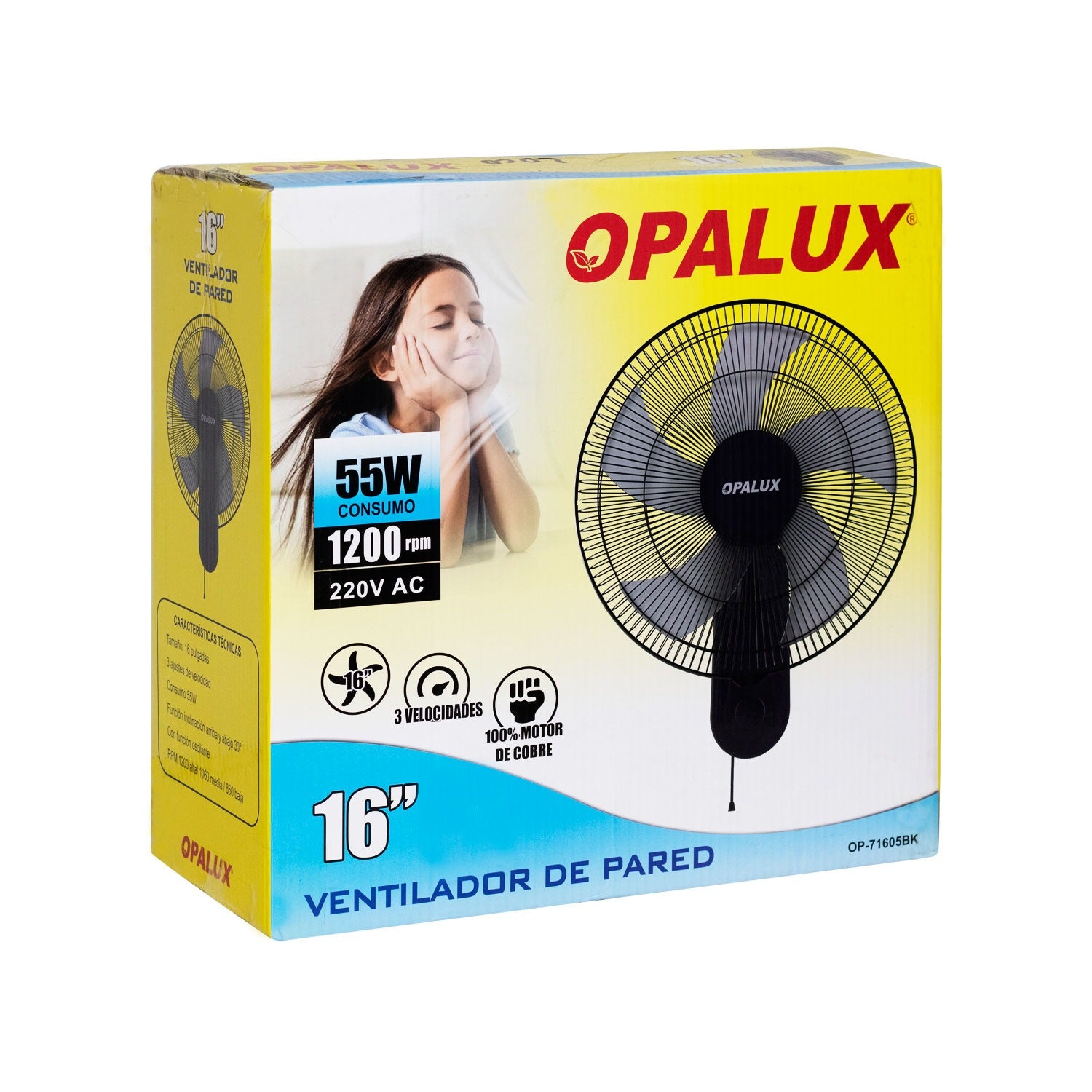 VENTILADOR DE PARED 16" 220AC OPALUX OP-71605BK