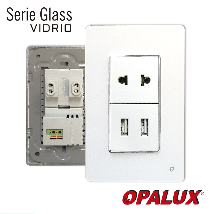 Toma Doble USB Salida 15Amp 5.0V 1Amp 2Amp + 1 Toma OPALUX OP-AT-98BL