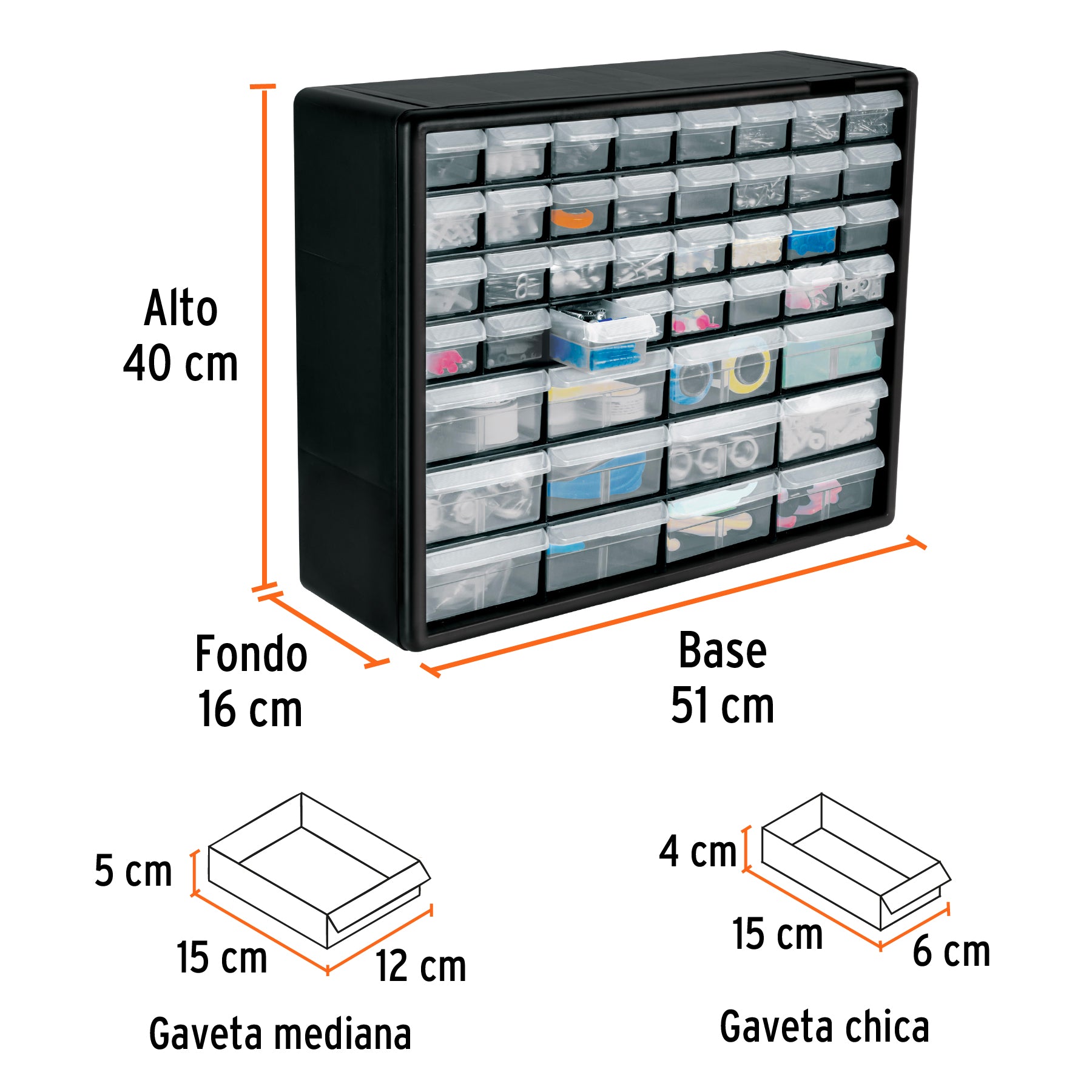 Organizador con 44 gavetas, Truper cod: 102642