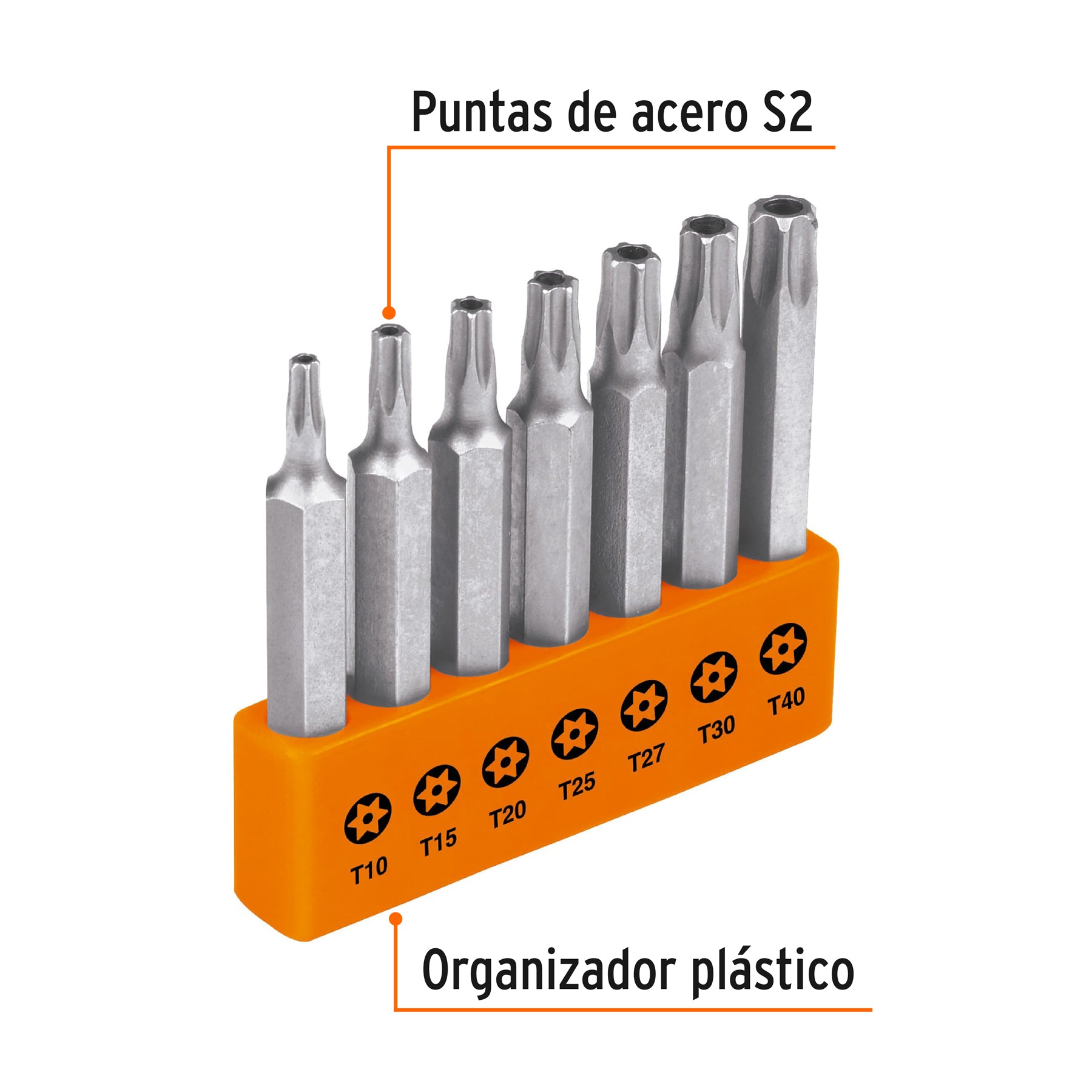 Juego de 7 puntas torx combinadas c/seguro largo 2", Expert Truper - 17813