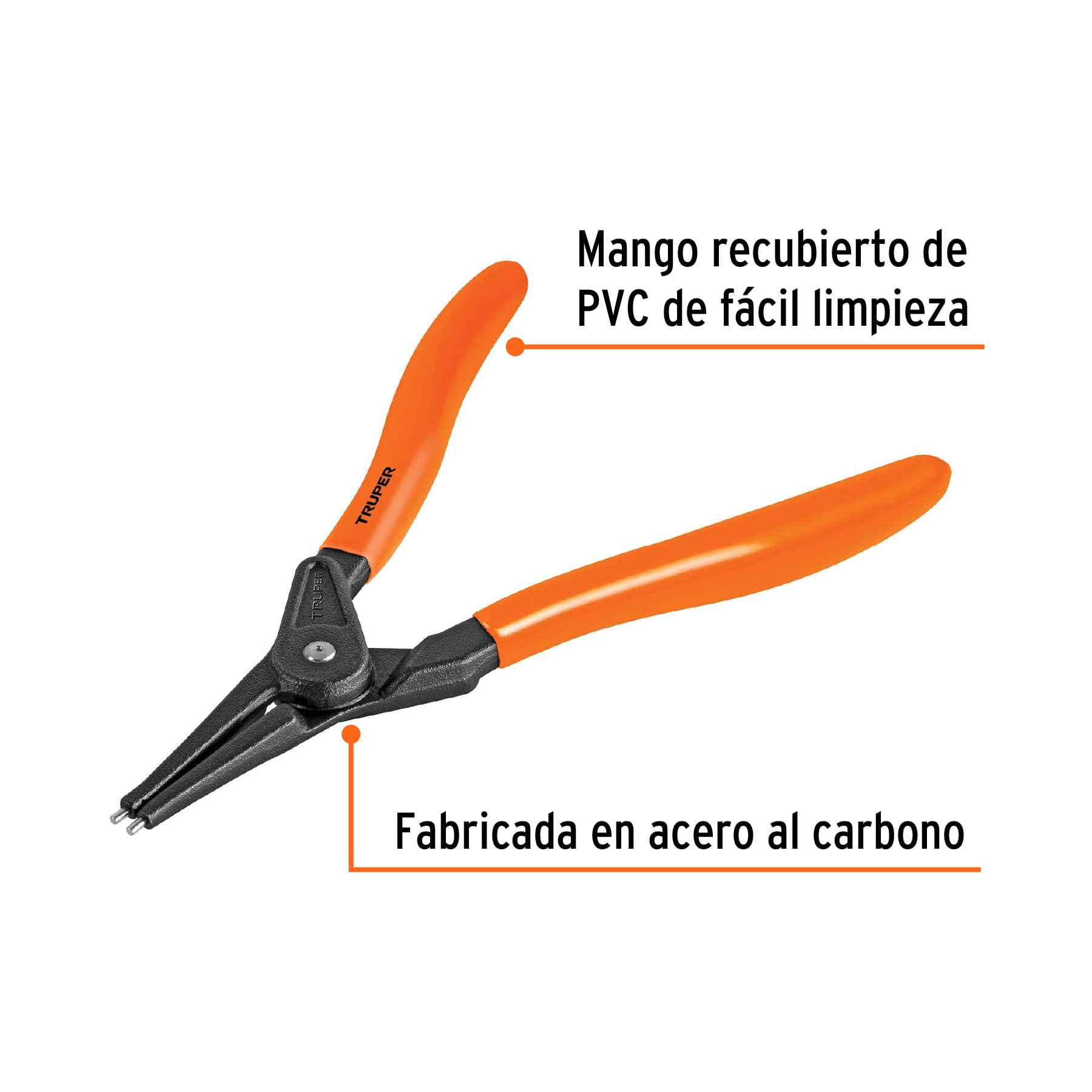Pinza punta recta 7" para abrir anillos, mango de PVC - 17363
