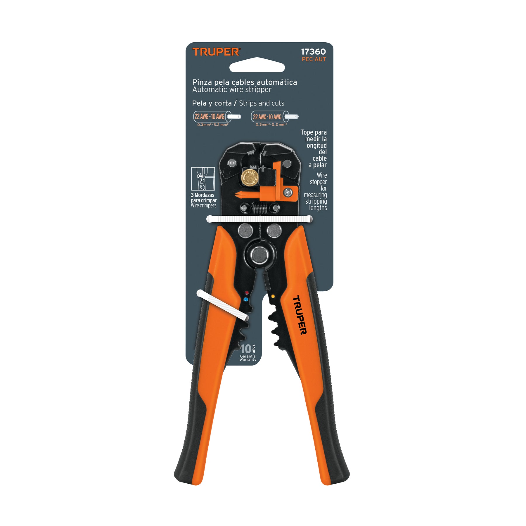 Pinza 8" pela cables automática, 22 a 10 AWG, TRUPER - 17360