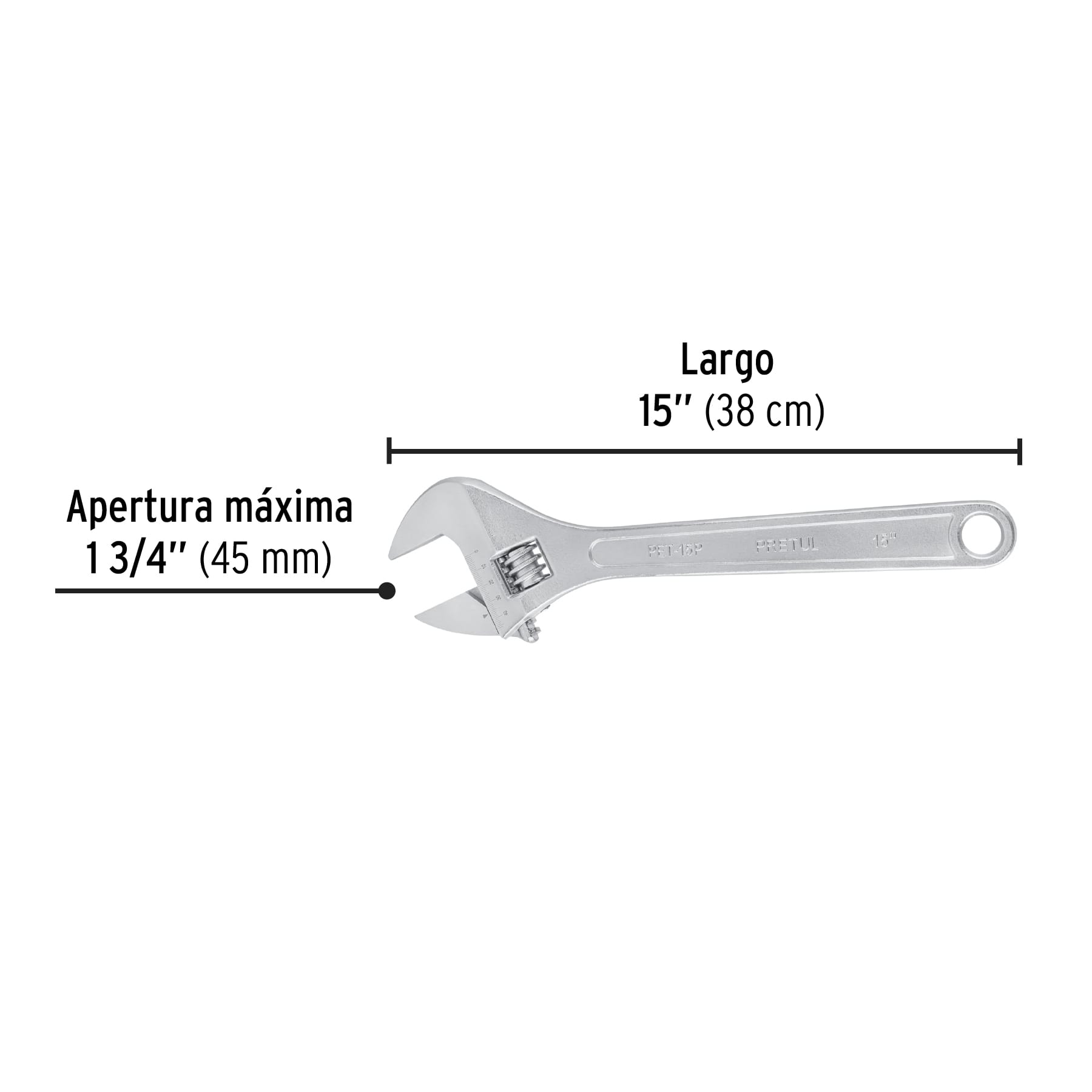 Llave ajustable (perico) 15" cromada, Pretul - 26054