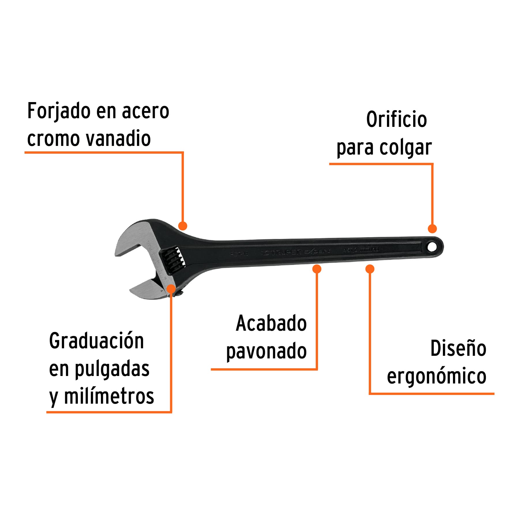 Llave ajustable (perico) 18" profesional pavonada, Truper - 15498