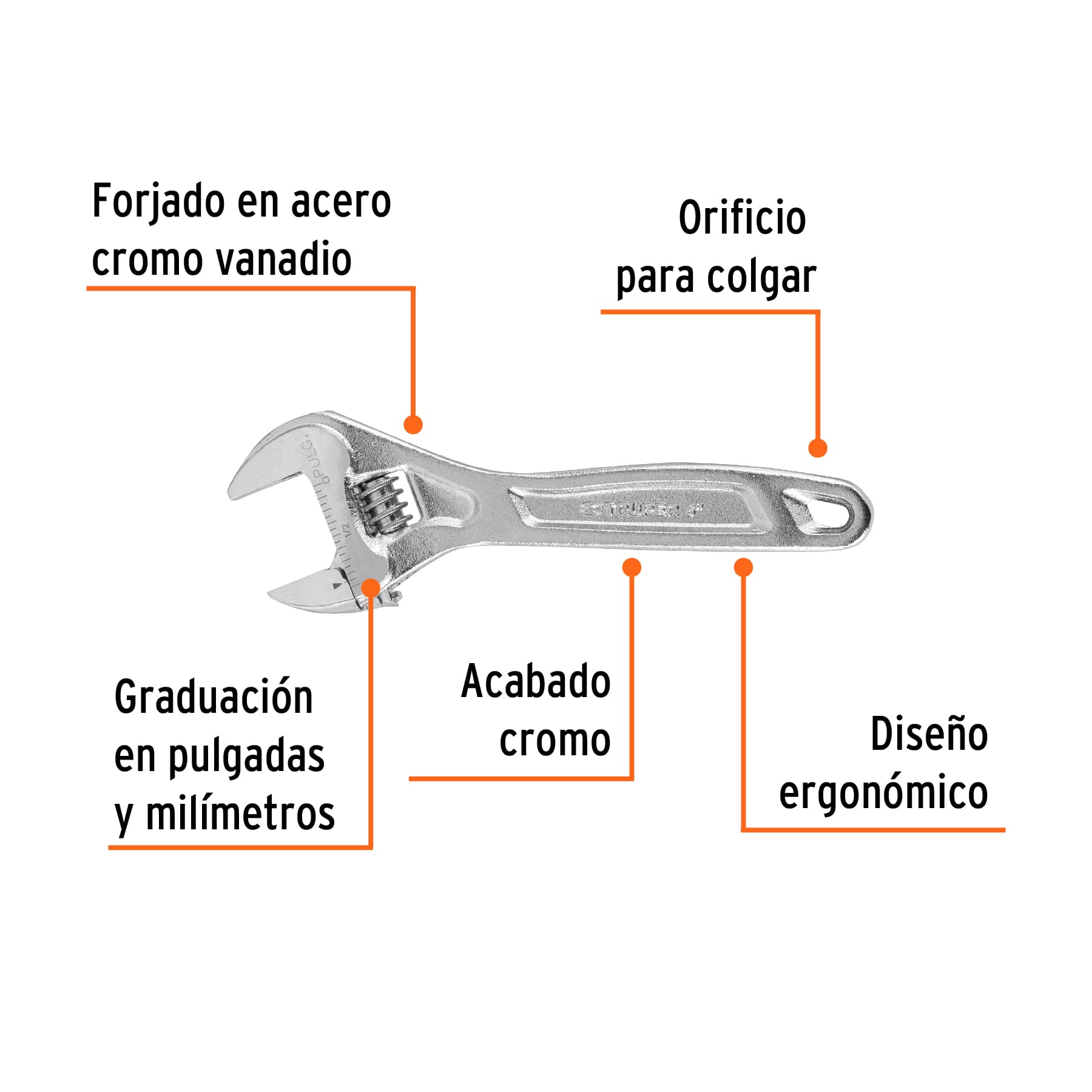 Llave ajustable (perico) 6" profesional cromada, Expert - 15505