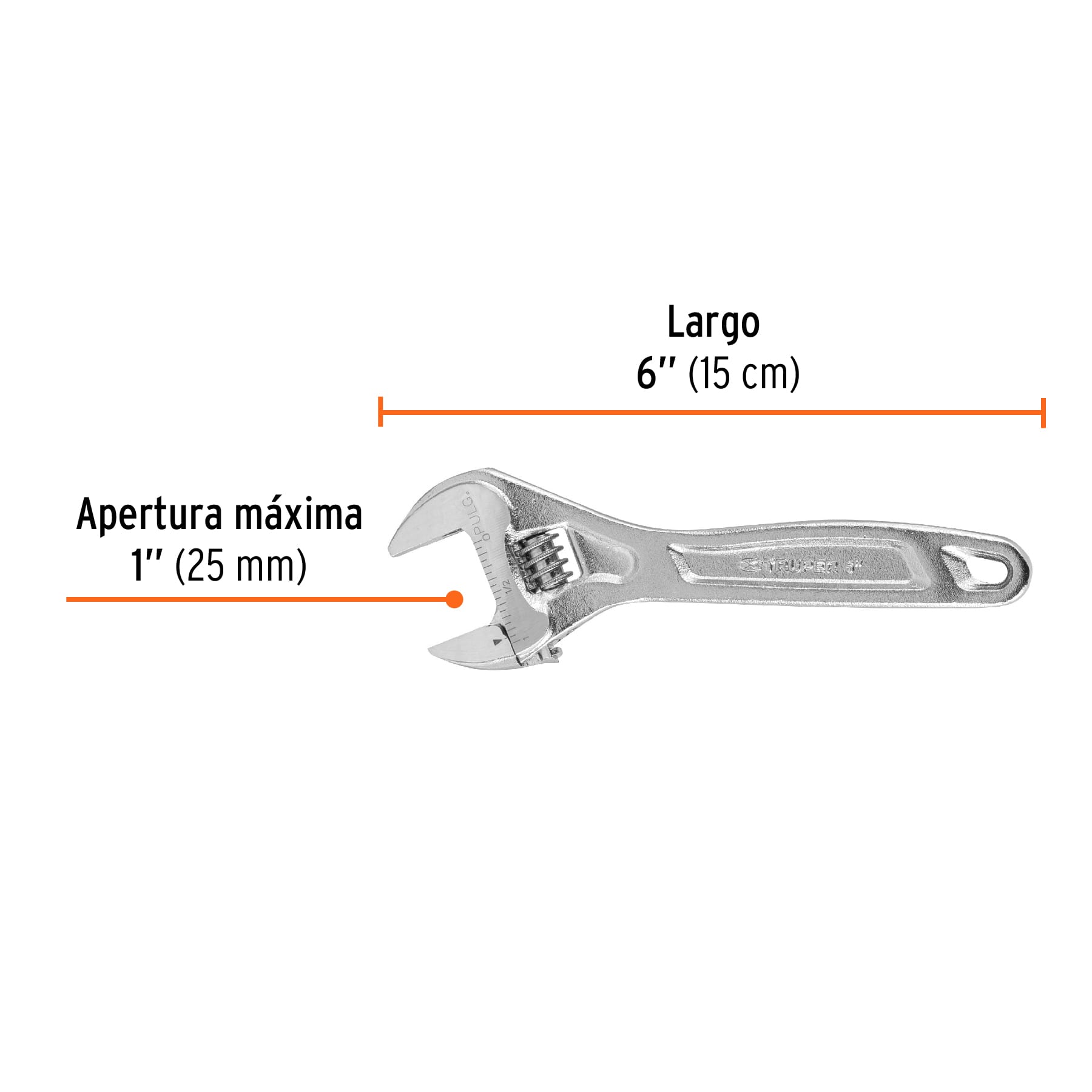 Llave ajustable (perico) 6" profesional cromada, Expert - 15505