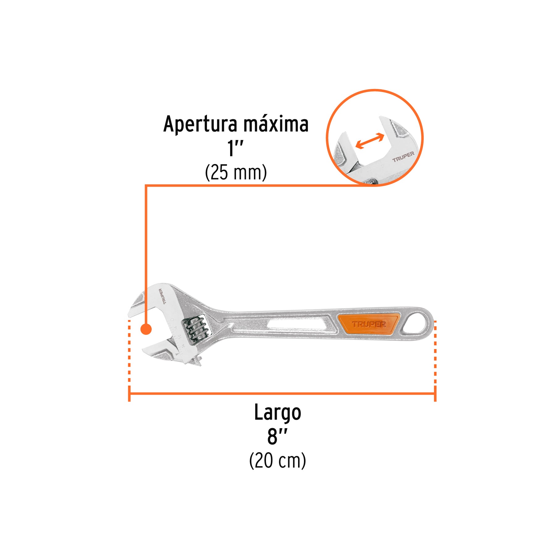 Llave Francesa 8 Pulgadas Cromada Mango De Pvc Truper 15510