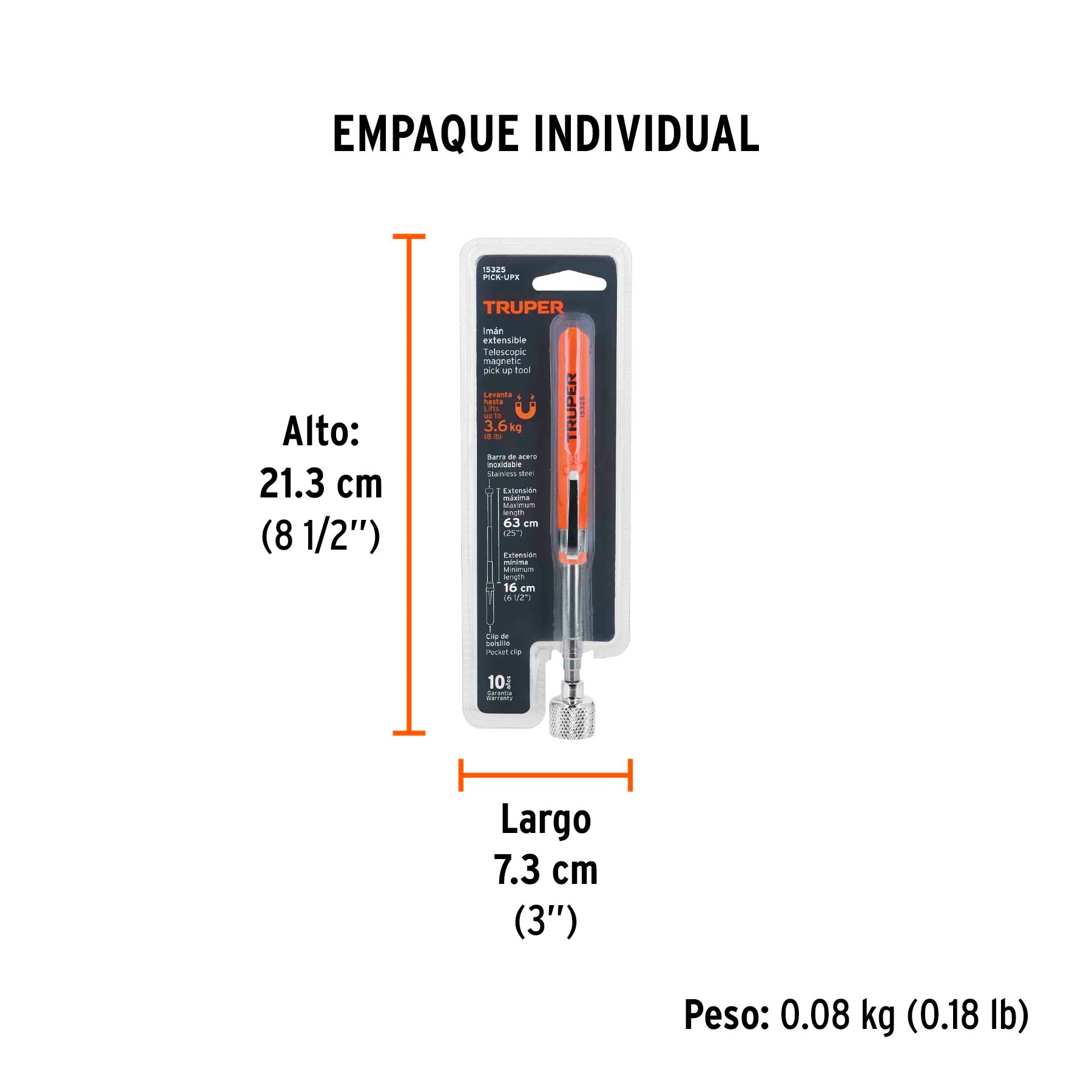 Imán extensible de acero inoxidable, 3.6 kg, Truper - 15325