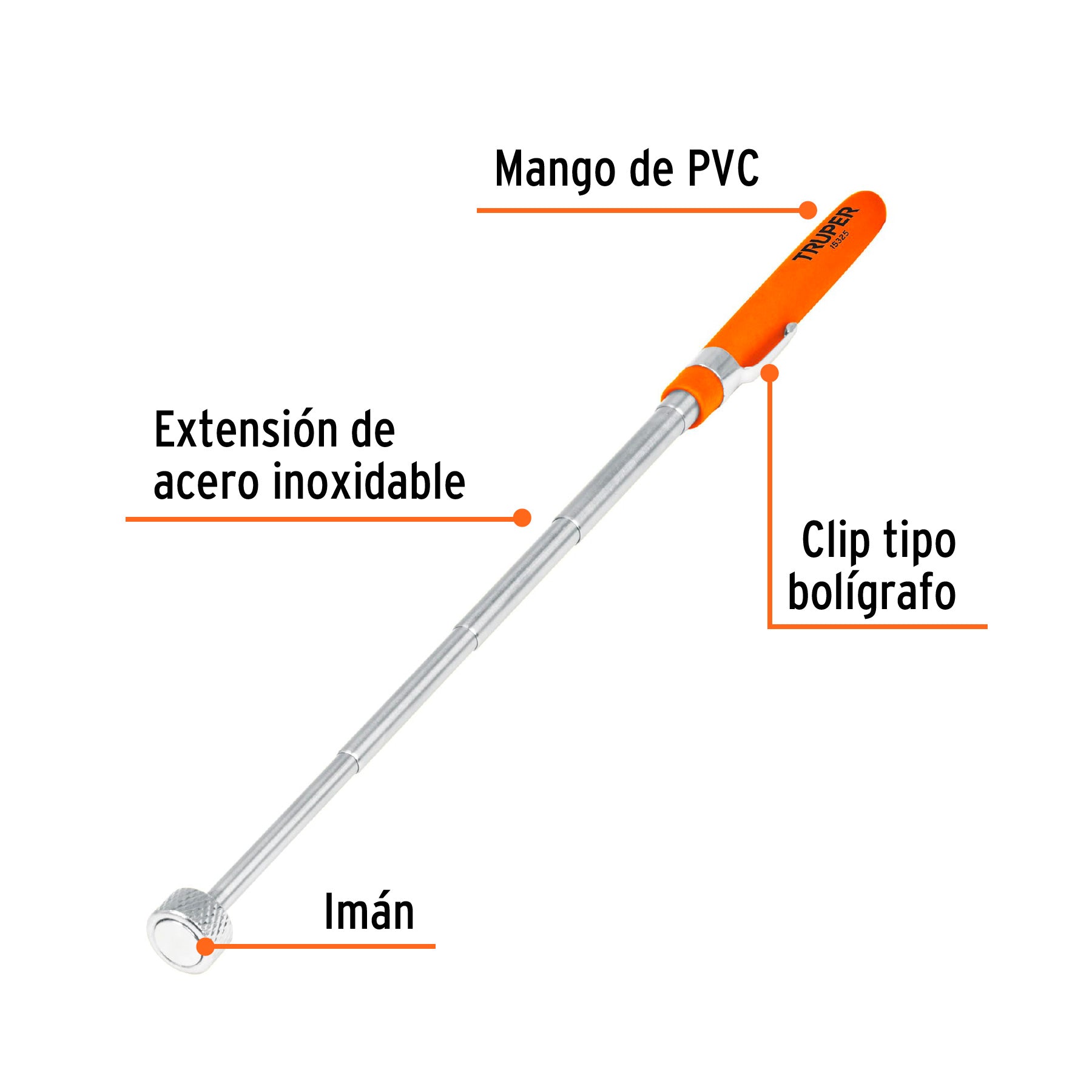 Imán extensible de acero inoxidable, 3.6 kg, Truper - 15325