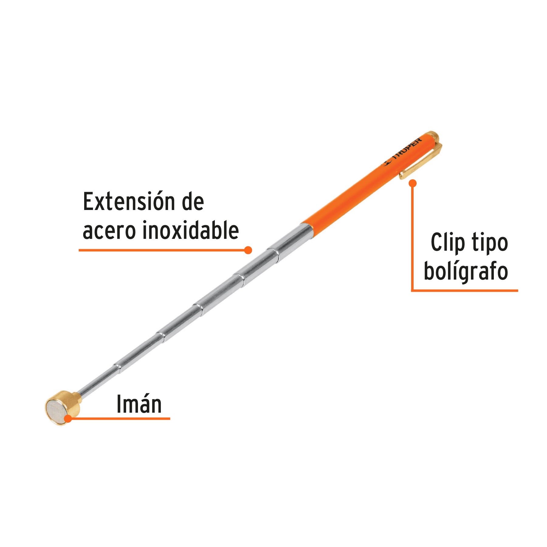 Imán extensible de acero inoxidable, 1.5 kg, Truper - 14140