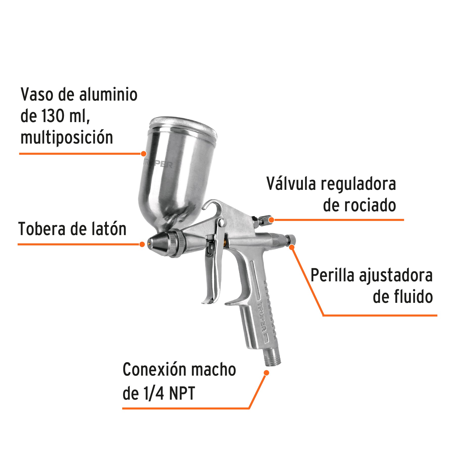 Pistola compacta p/retoque LVMP vaso alum, 0.5 mm, Truper - 11098