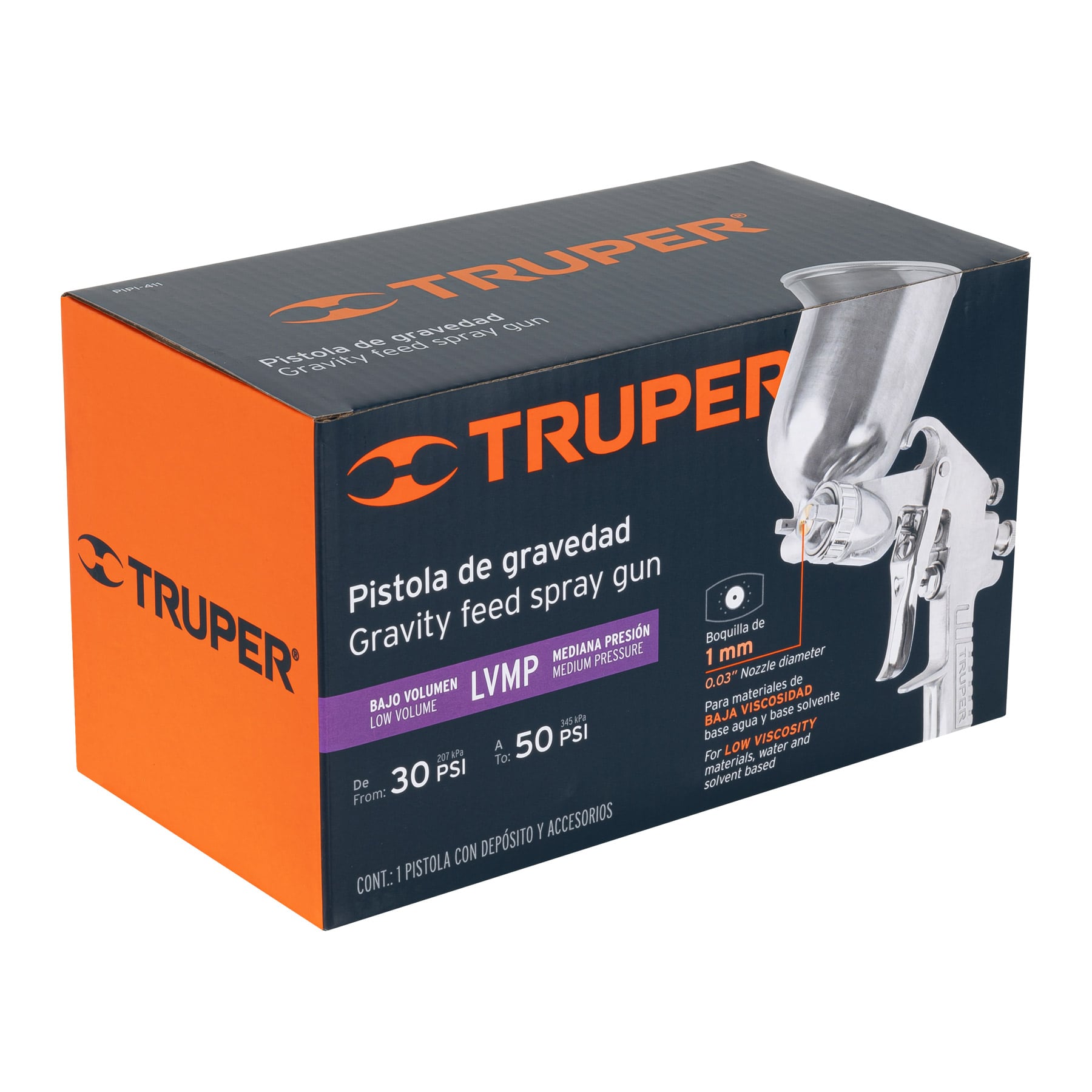 Pistola p/pintar gravedad LVMP,vaso aluminio, boquilla 1.0mm - 11989