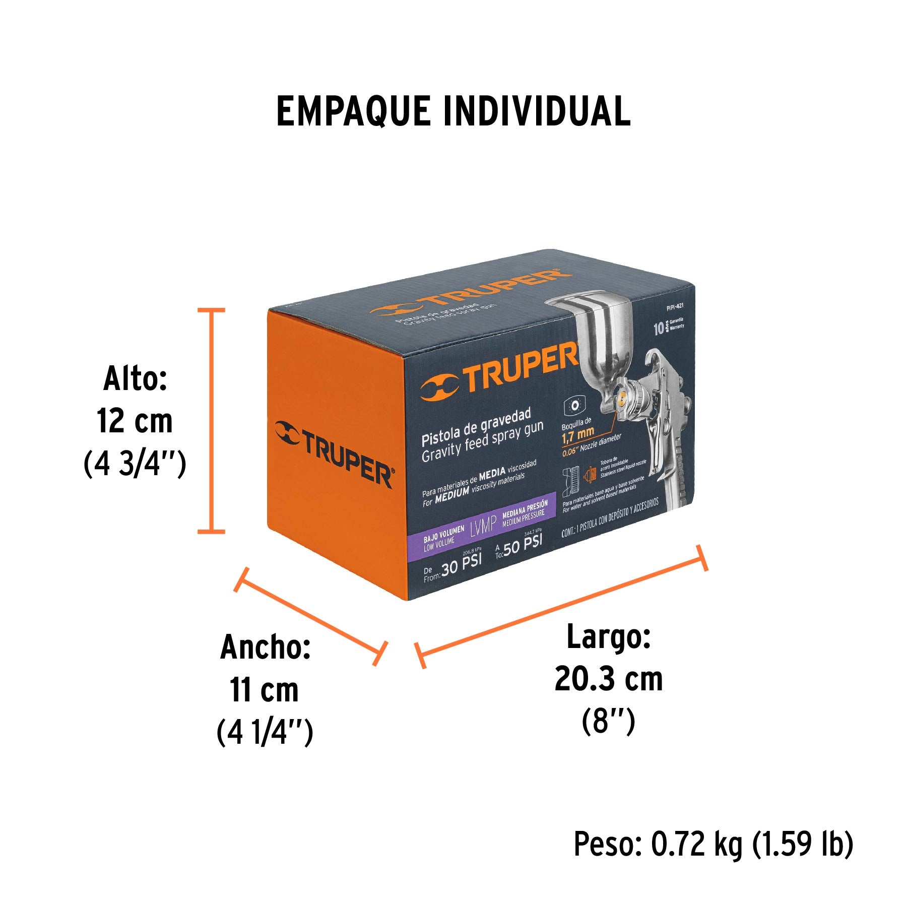 Pistola p/pintar gravedad LVMP vaso aluminio, 1.7 mm, Truper - 13061