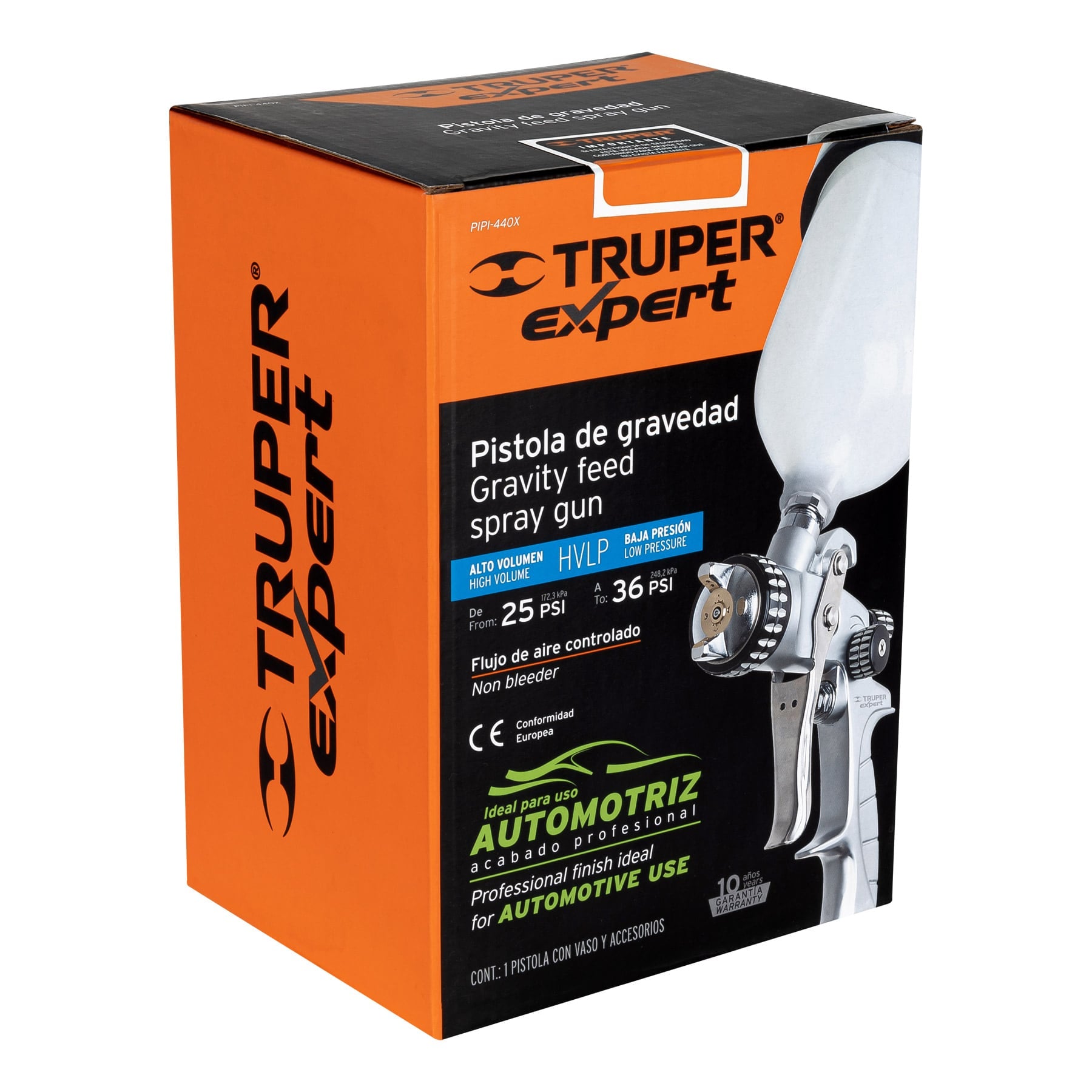 Pistola p/pintar gravedad HVLP vaso plástico, 1.4 mm, Truper - 14031