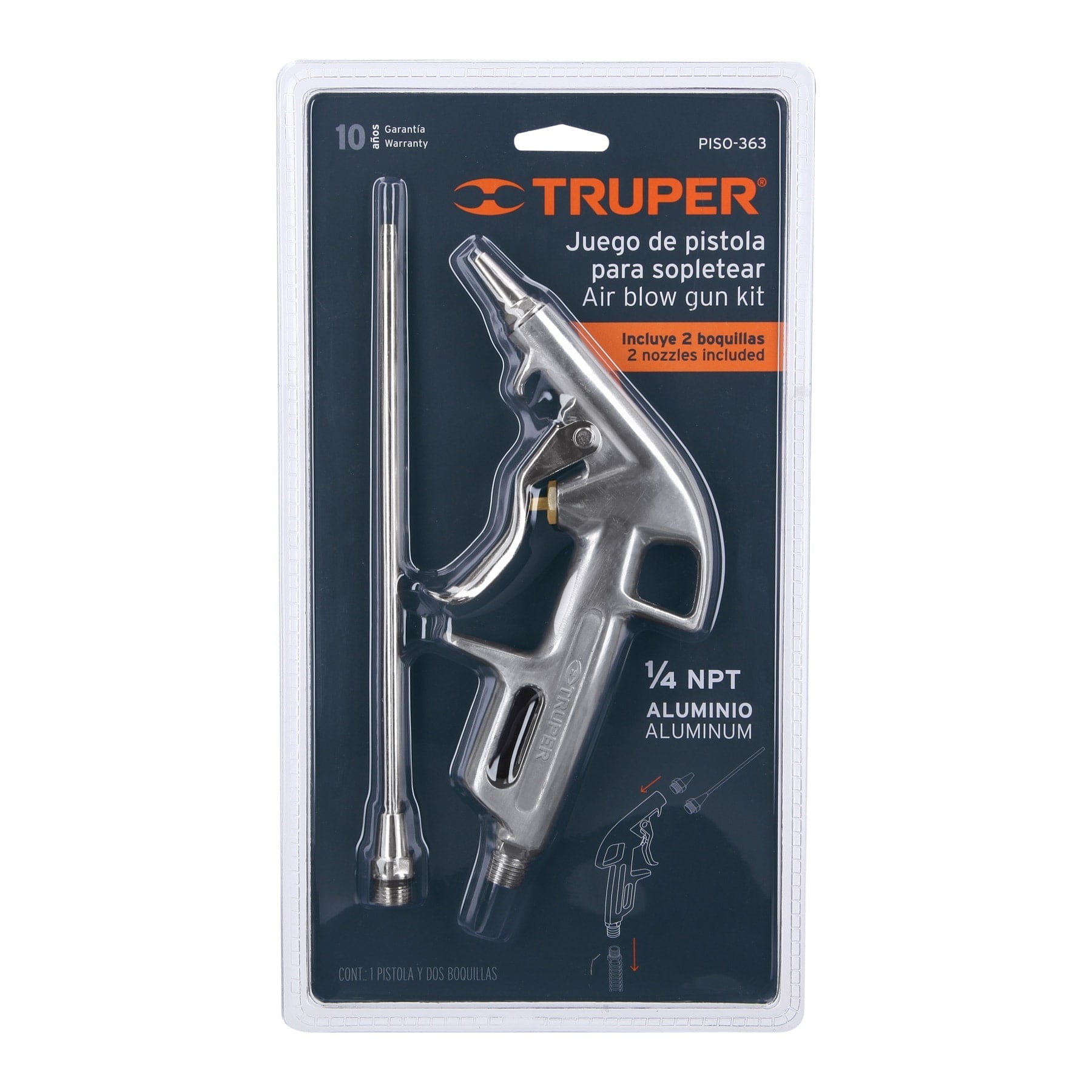 Pistola de aluminio para sopletear, 2 boquillas, TRUPER - 10647