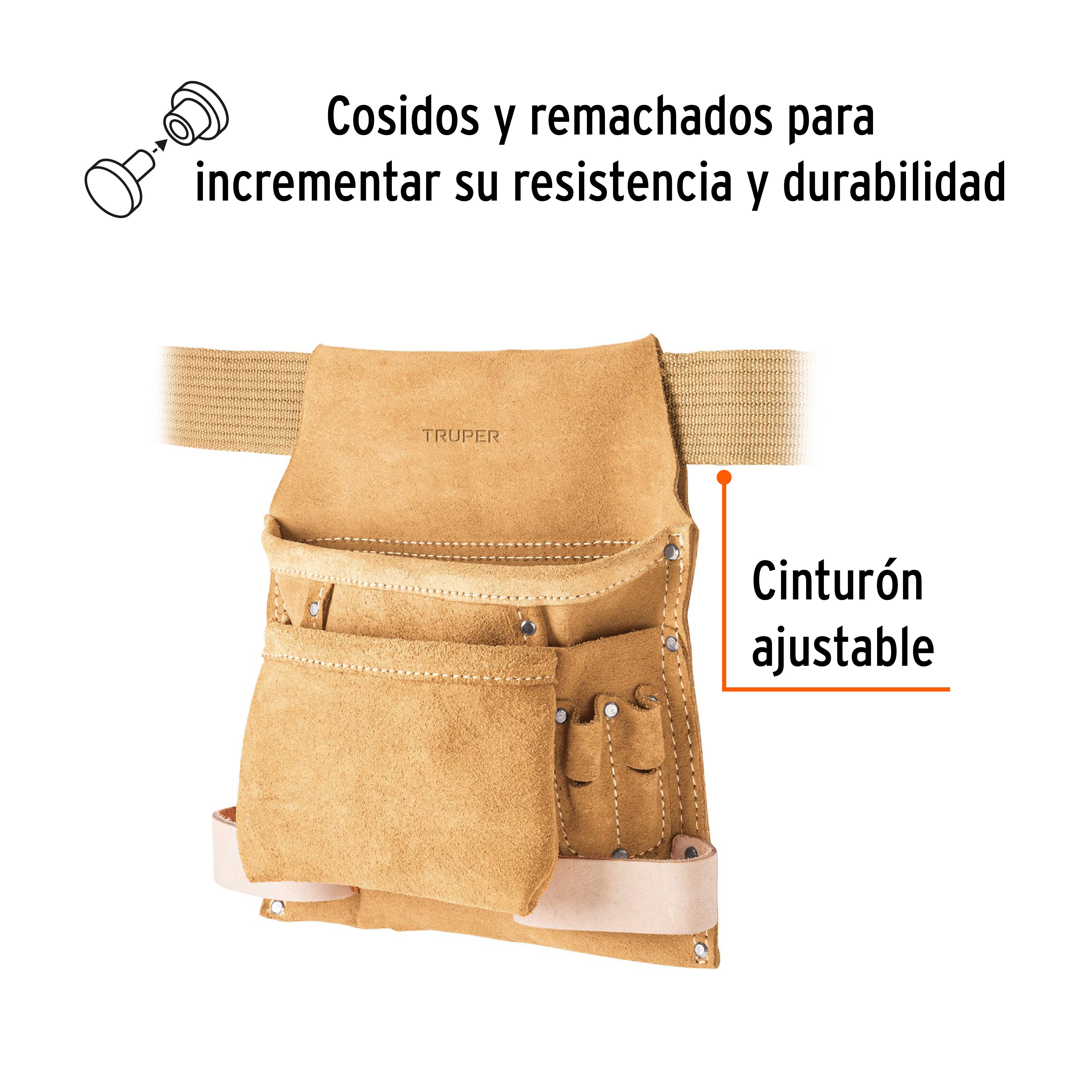 Cinturón portaherramientas de carnaza, 6 compartimentos, Truper - 11533