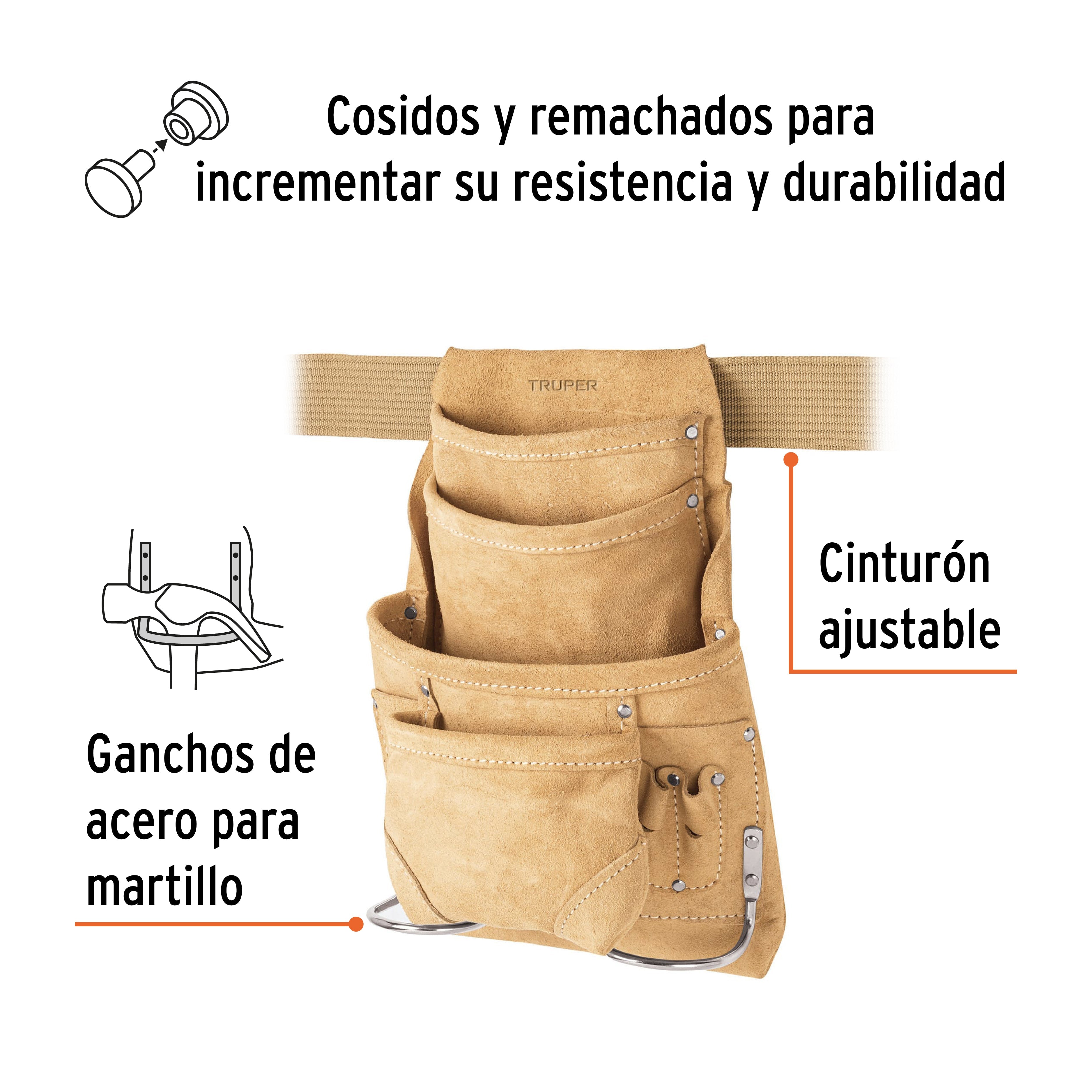 Porta herramientas de carnaza con 12 compartimentos, Truper - 11536