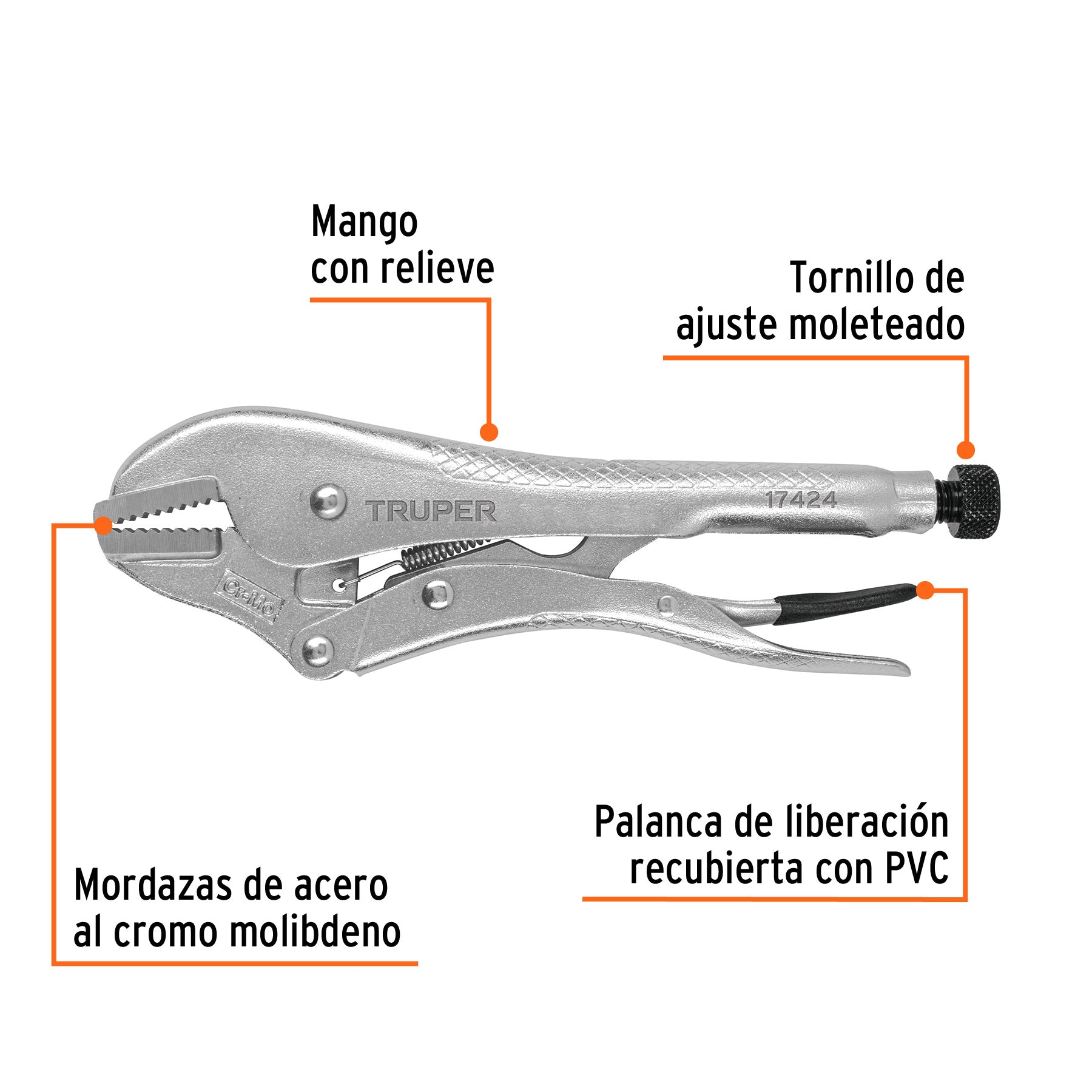 Pinza de presión 10" mordaza recta, Truper - 17424