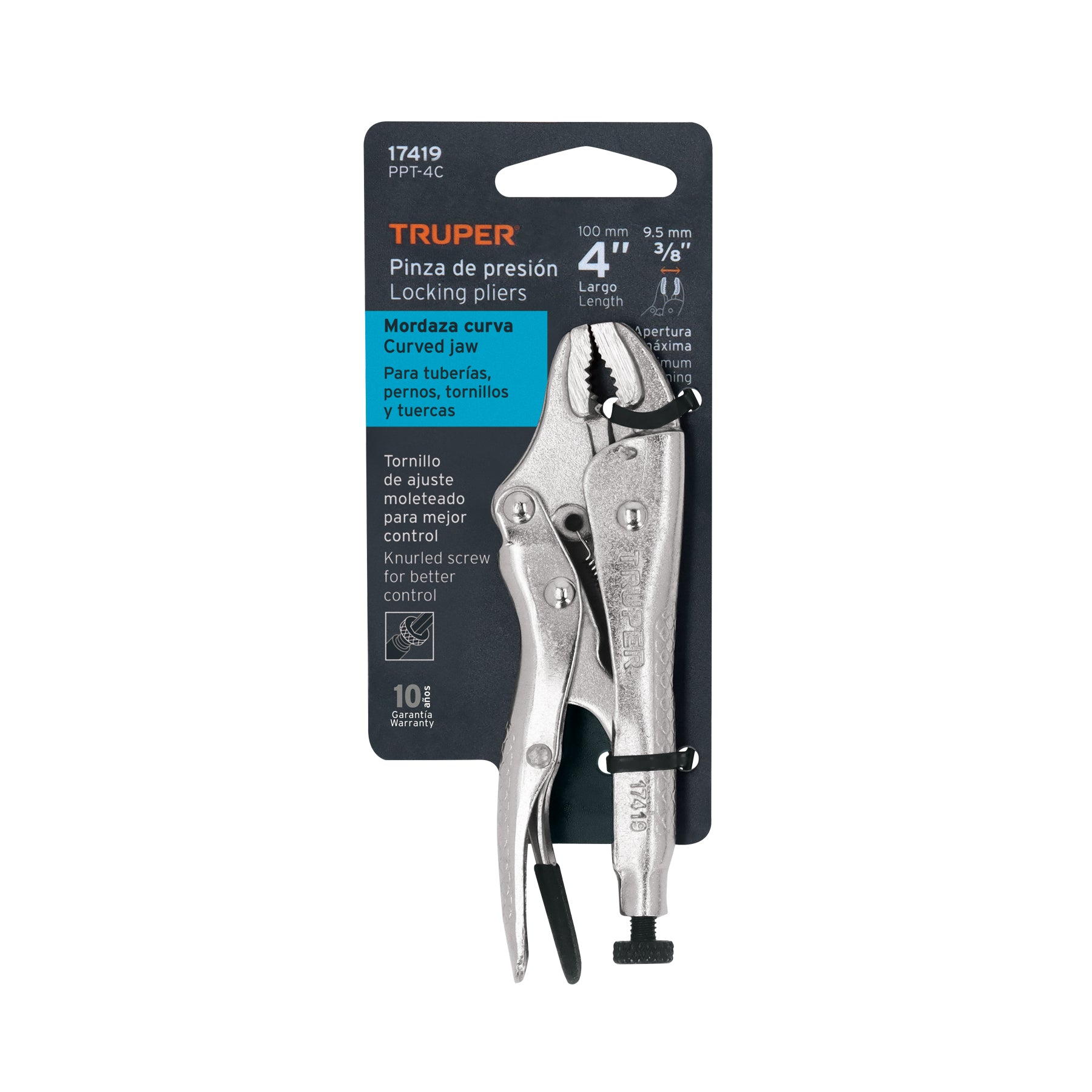 Pinza de presión 4" mordaza curva, Truper - 17419