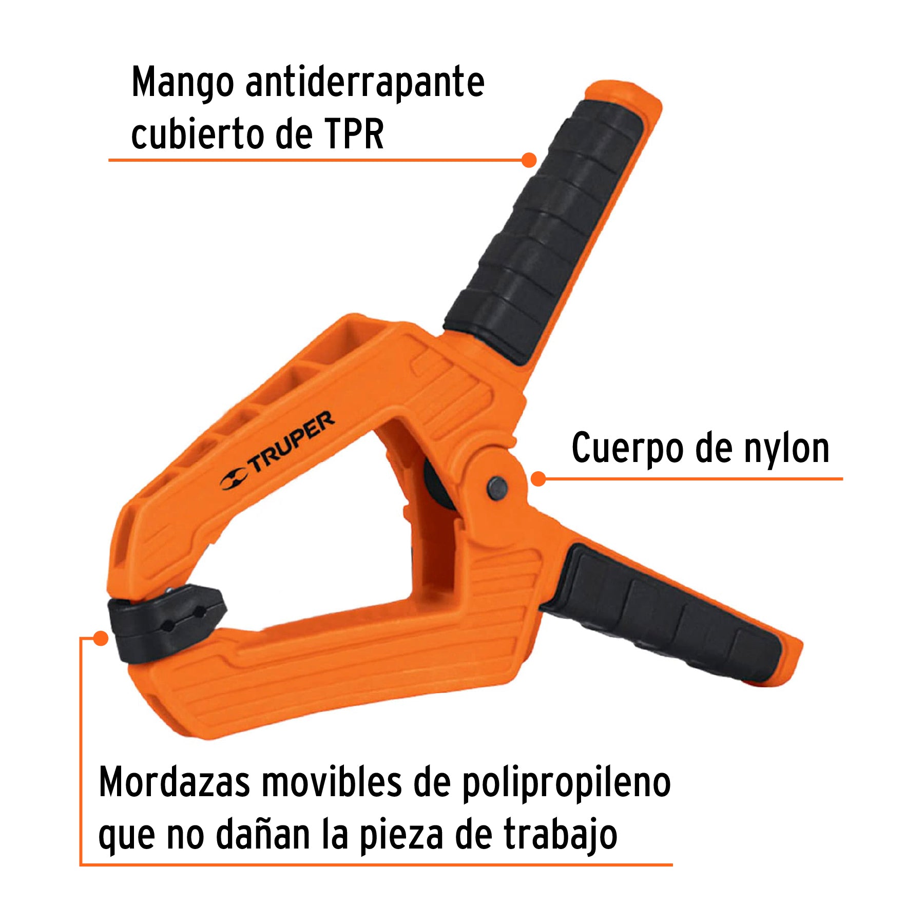 Prensa de resorte de 6", cuerpo de nylon con mango de TPR, Truper - 17701
