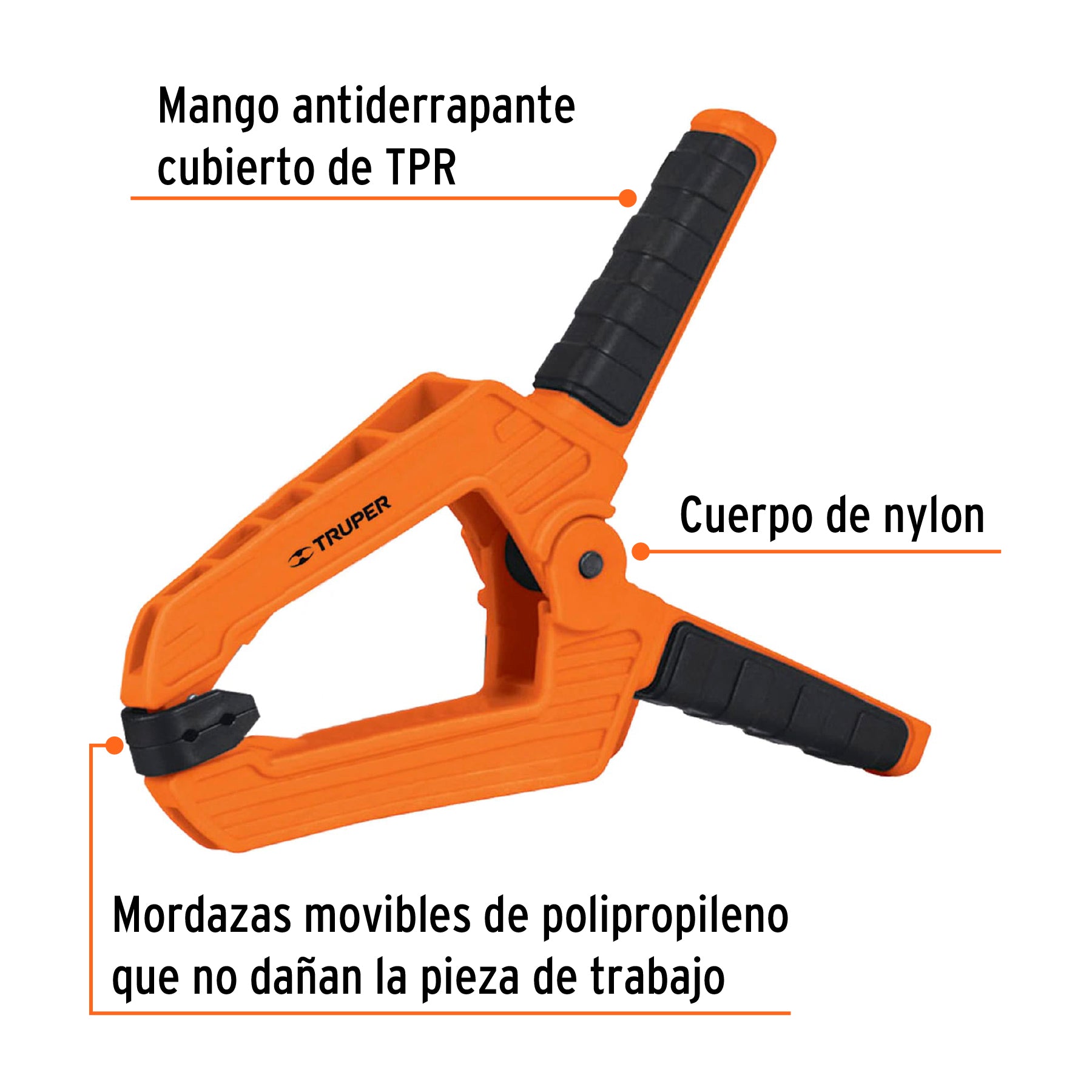 Prensa de resorte de 8", cuerpo de nylon con mango de TPR, Truper - 17702
