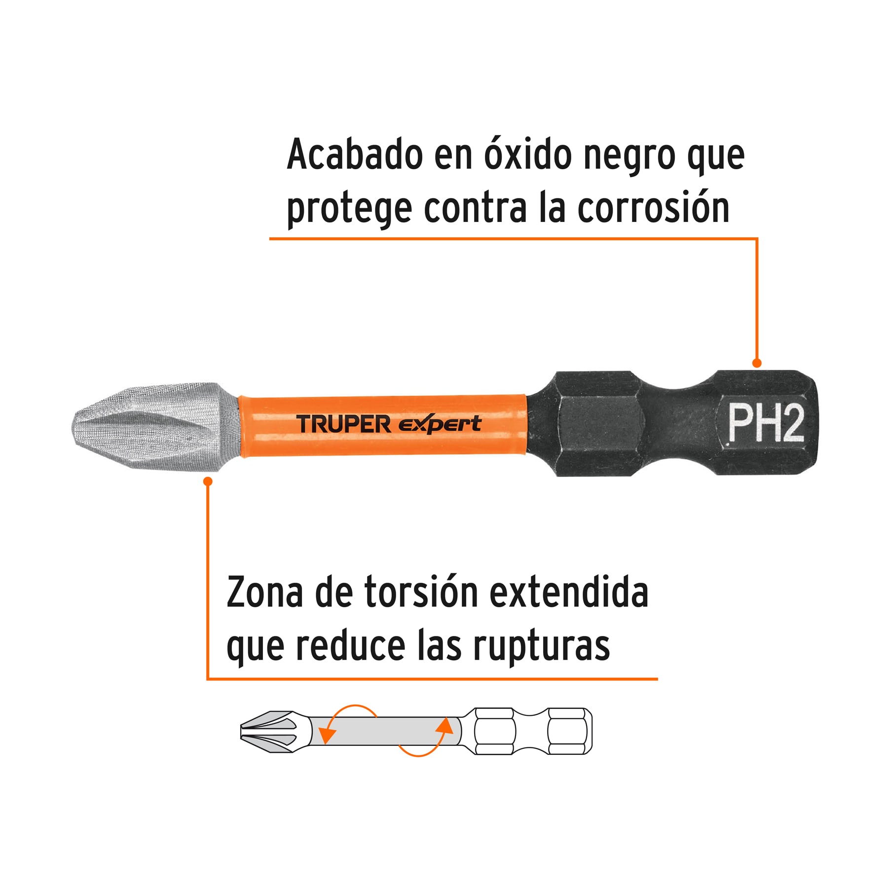 Estuche con 5 puntas de cruz PH2 de impacto largo 2", TRUPER - 100820