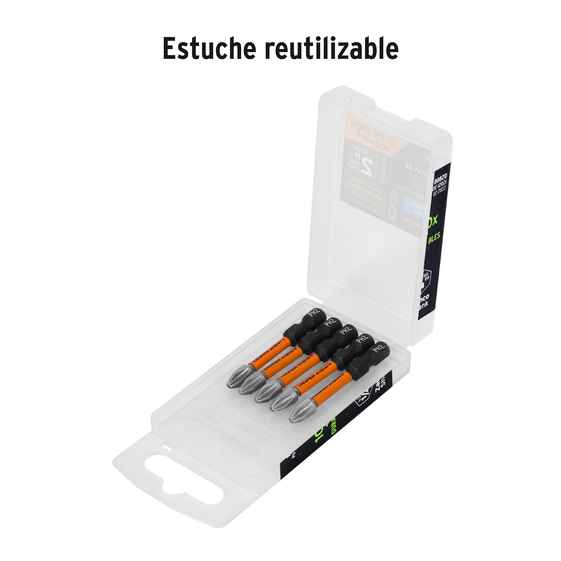 Estuche con 5 puntas de cruz PH2 de impacto largo 2", TRUPER - 100820