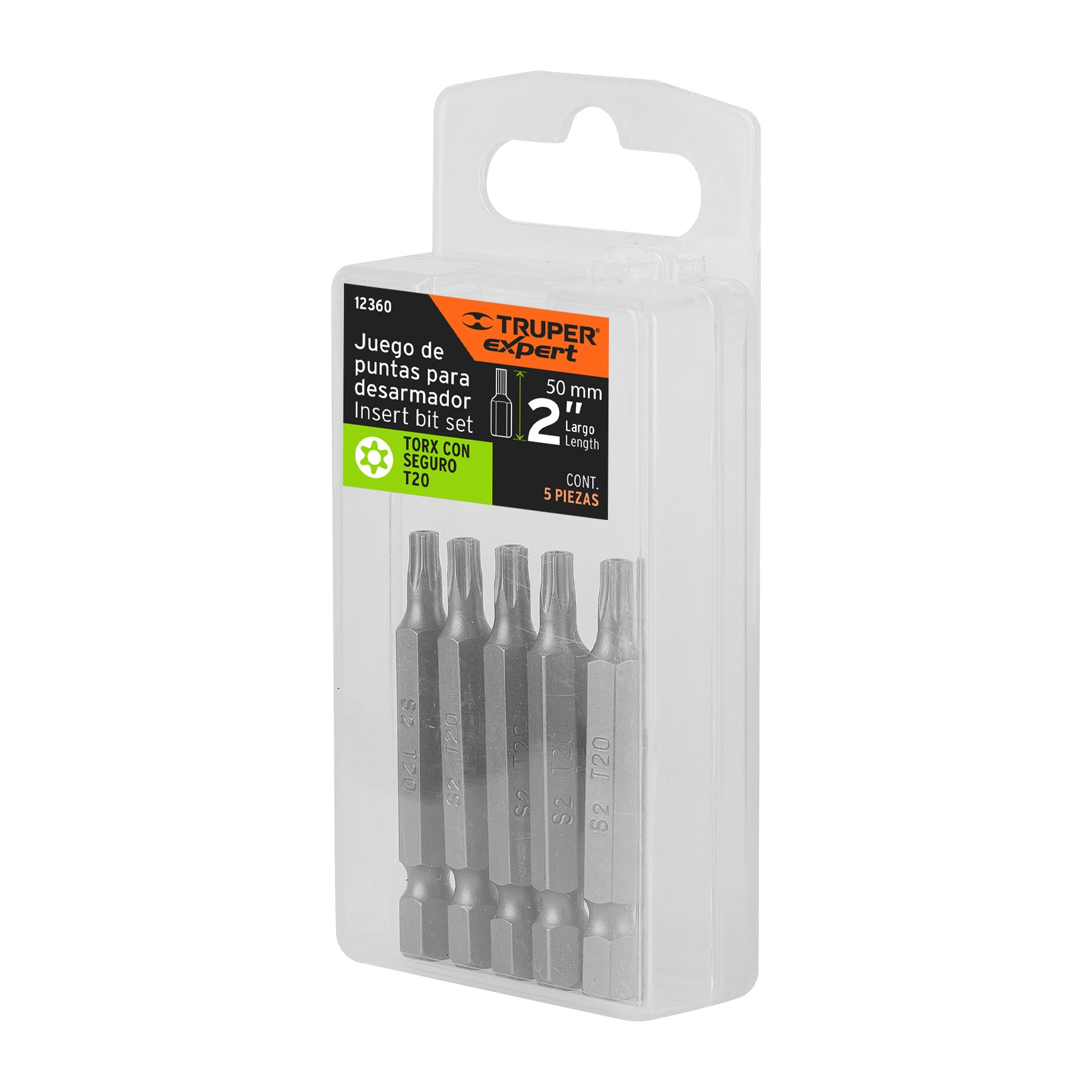 Estuche con 5 puntas torx T20 con seguro largo 2", Expert - 12360