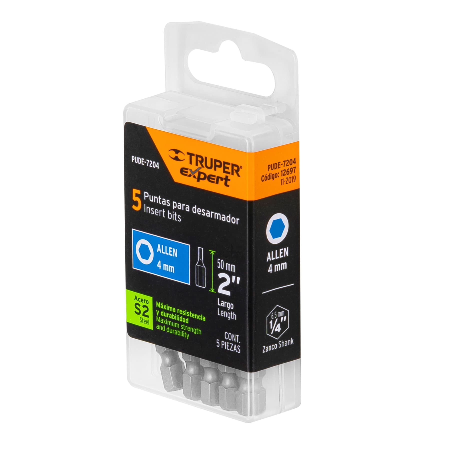 Estuche con 5 puntas hexagonales de 4 mm largo 2", Truper - 12697