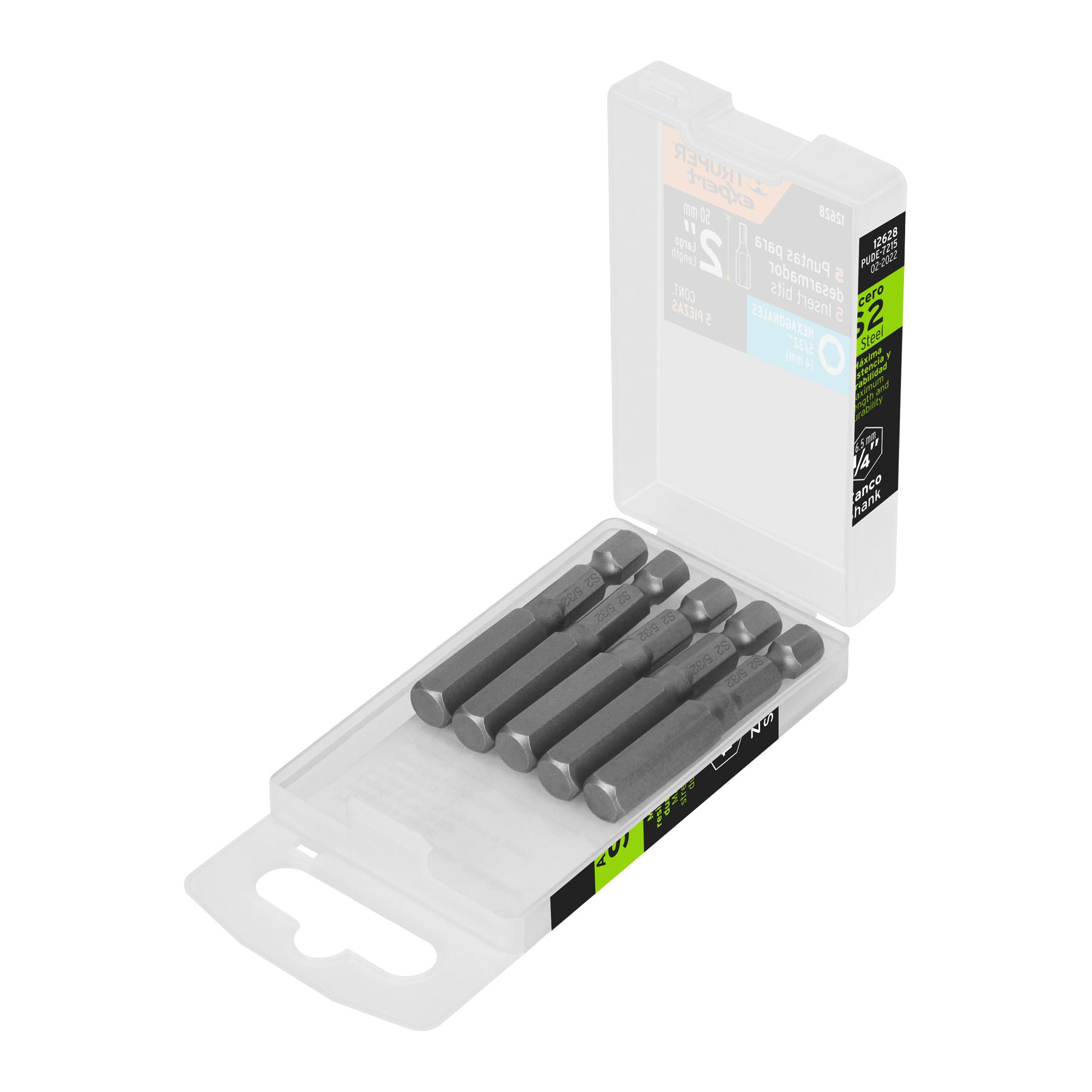 Estuche con 5 puntas hexagonales de 5/32mm largo 2", Expert - 12628