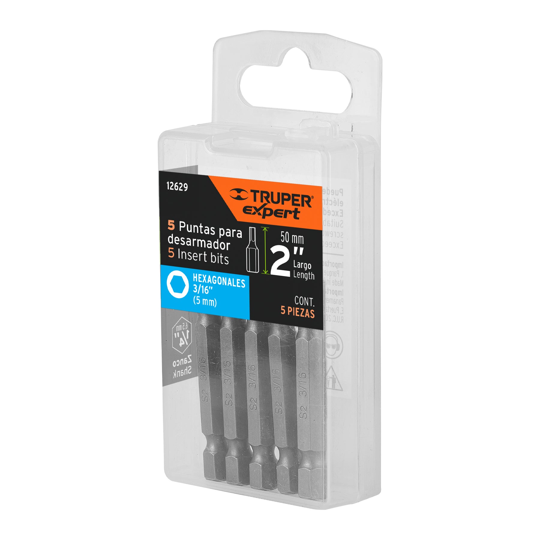 Estuche con 5 puntas hexagonales de 3/16mm largo 2", Truper - 12629