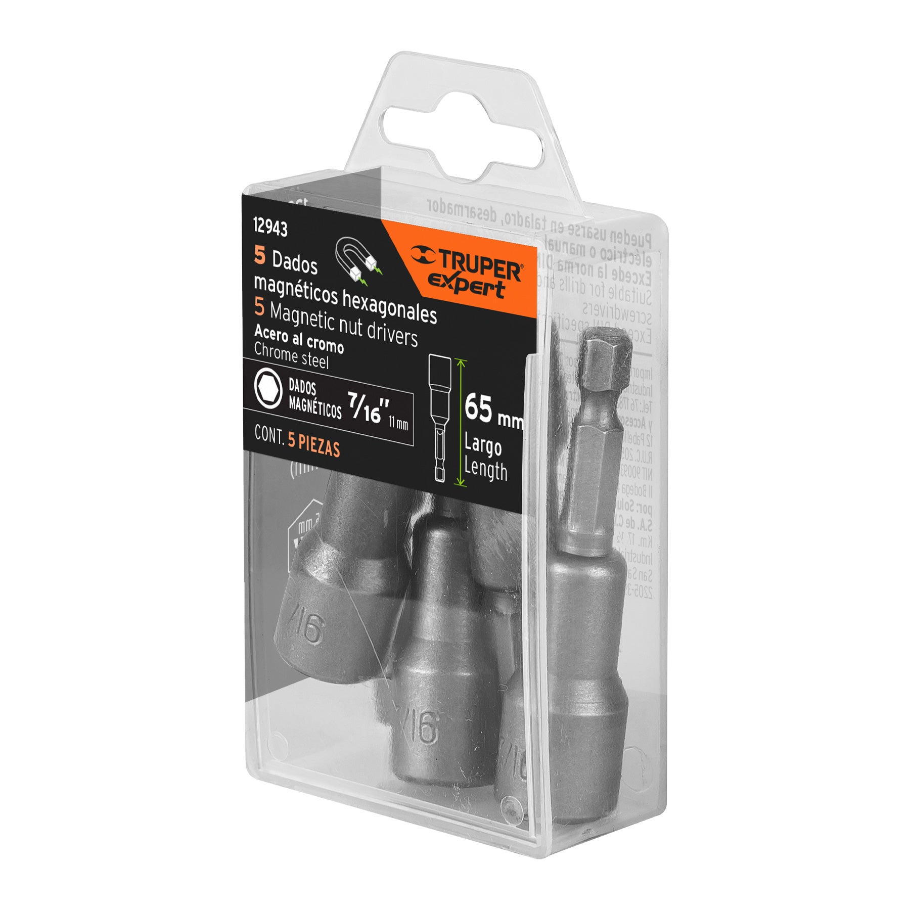 Estuche con 5 dados magnéticos de 7/16" largo 2-1/2", Expert - 12943