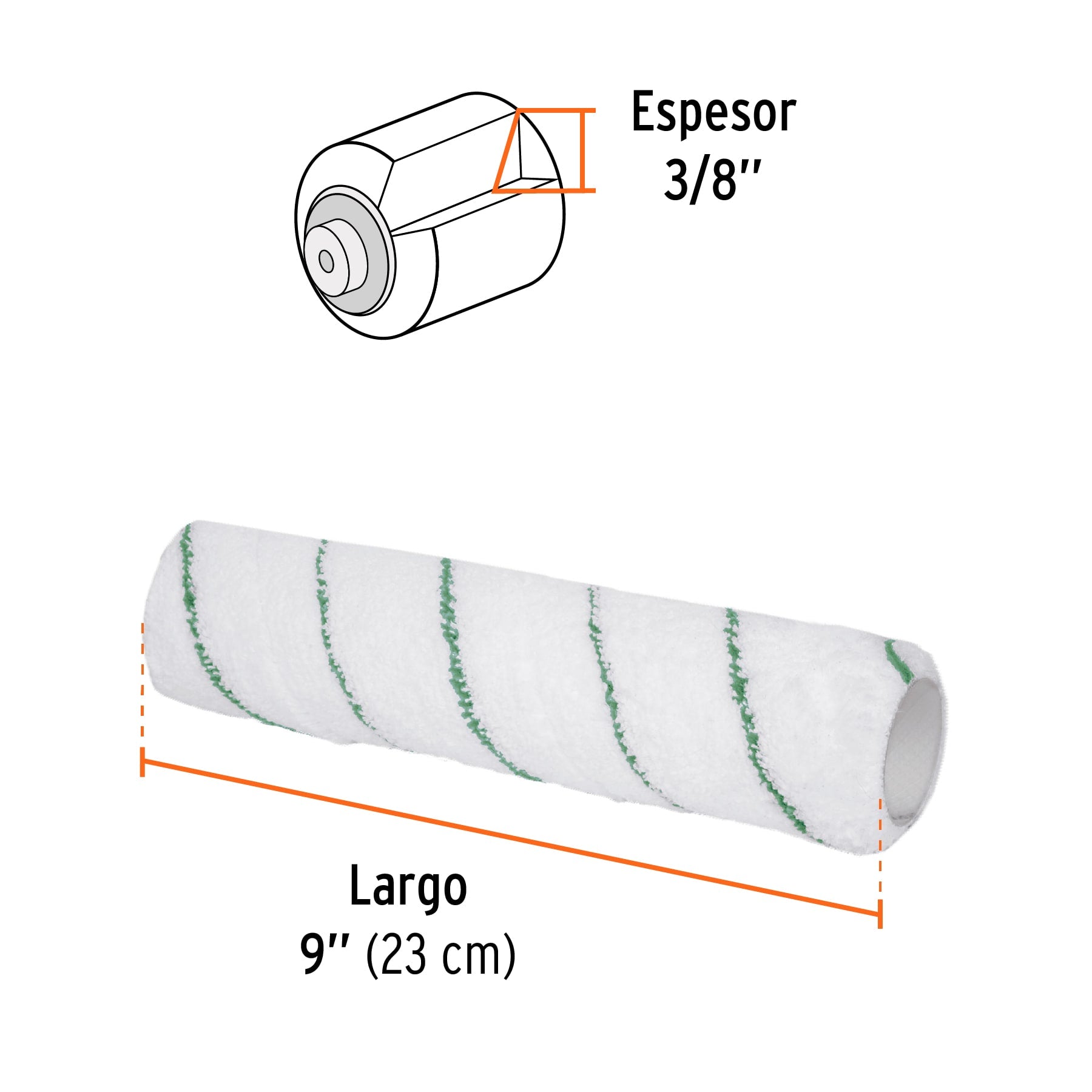 Felpa p/rodillo, microfibra 9x3/8", superficies poco rugosas - 13921