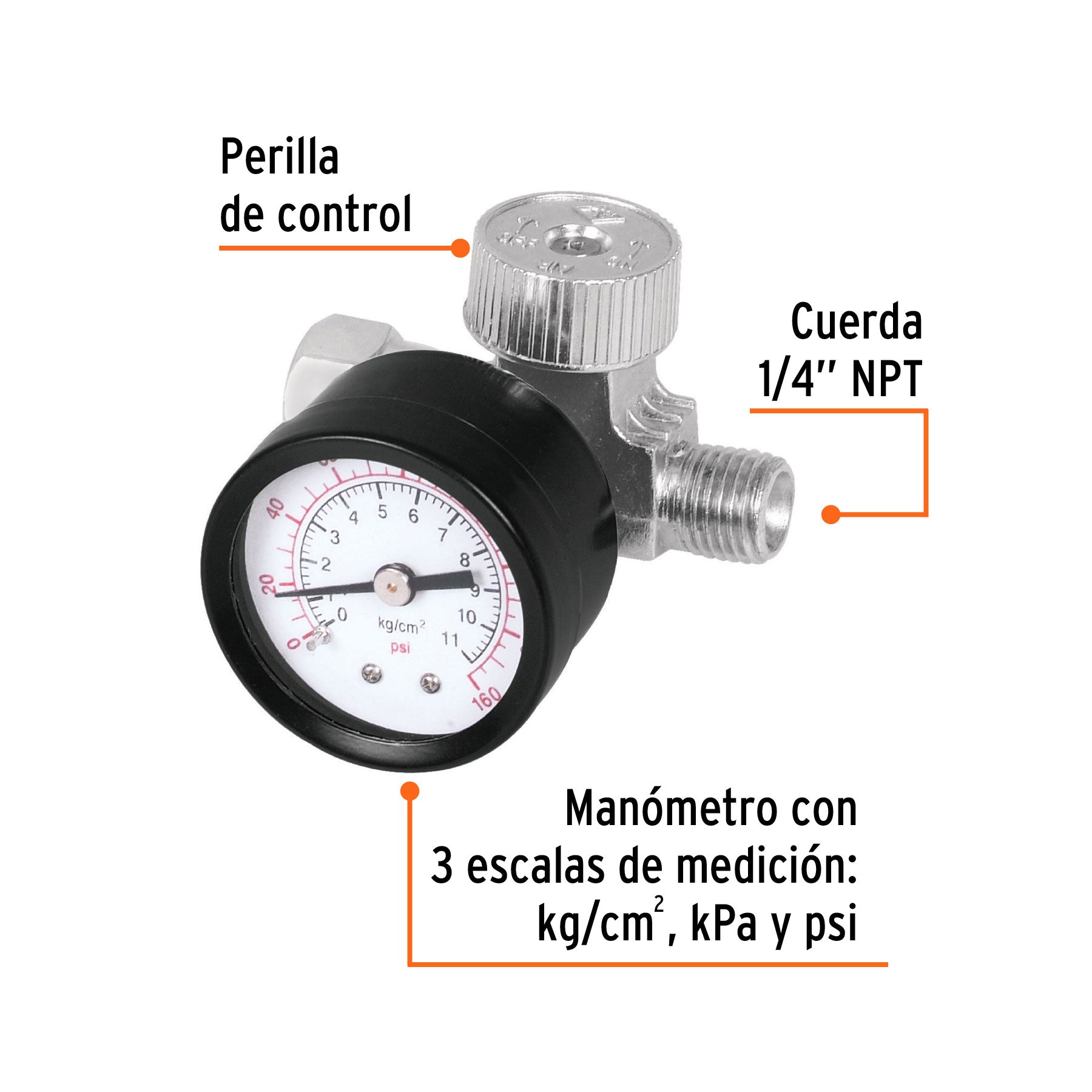 Regulador de aire con manómetro, cuerda 1/4 NPT, Truper - 19239
