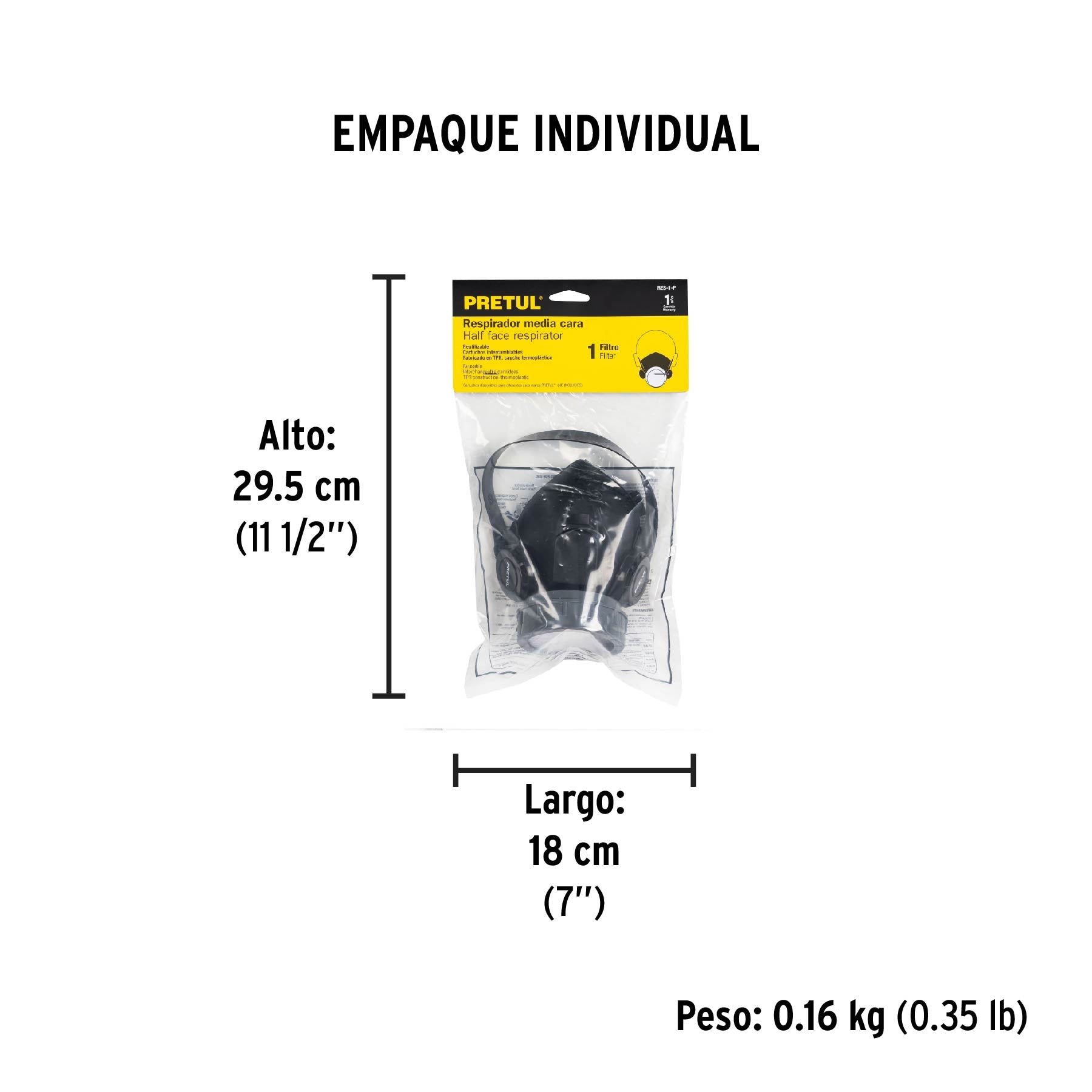 Respirador sin cartucho, 1 filtro, Pretul - 23390