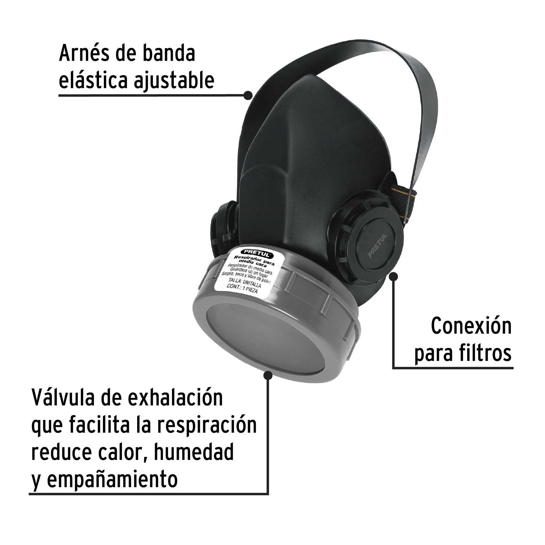 Respirador sin cartucho, 1 filtro, Pretul - 23390