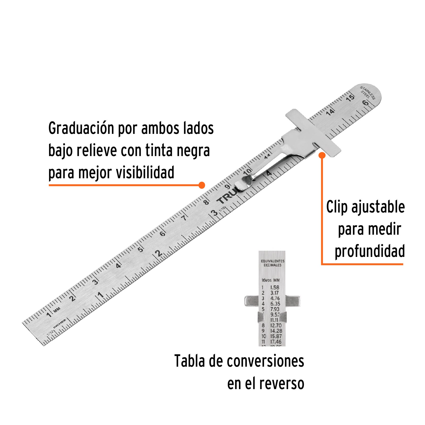Regla 15 cm de acero inoxidable de bolsillo, Truper - 101810